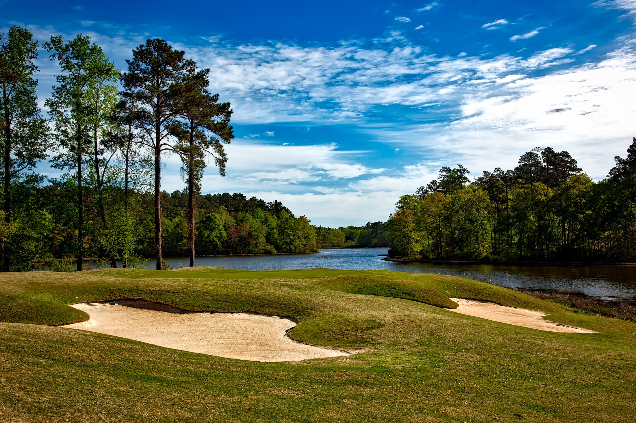 scenic, outside, 1080P, opelika, greens, tranquil scene, no people, beside, forest, golf, countryside, green - golf course, sports, leisure, recreation, HD Wallpaper