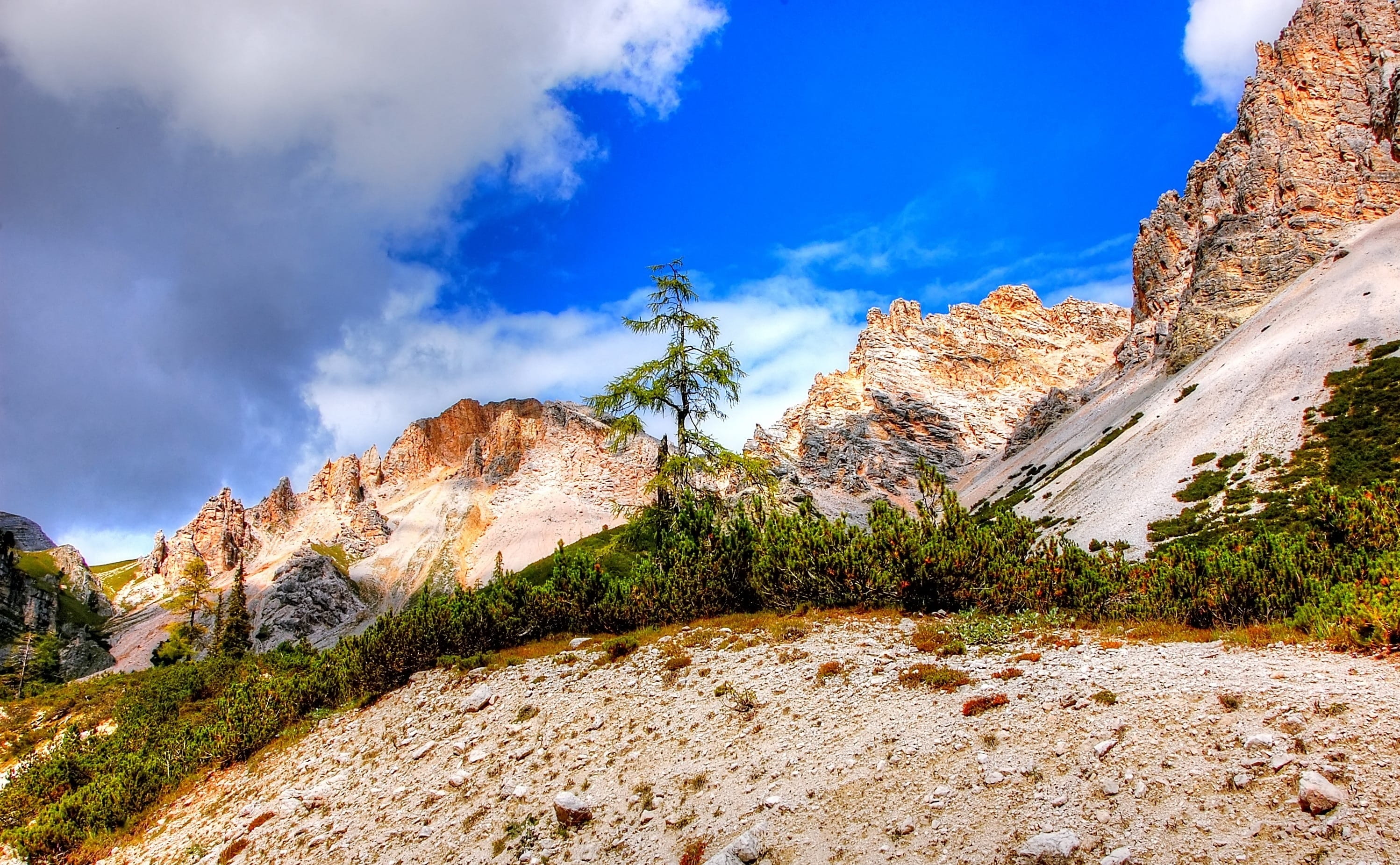 plant, clouds, Dolomites, environment, Landscape, beauty In Nature, travel, 2K, no People, mountain Range, travel destinations, hiking, outdoors, blue, HD Wallpaper