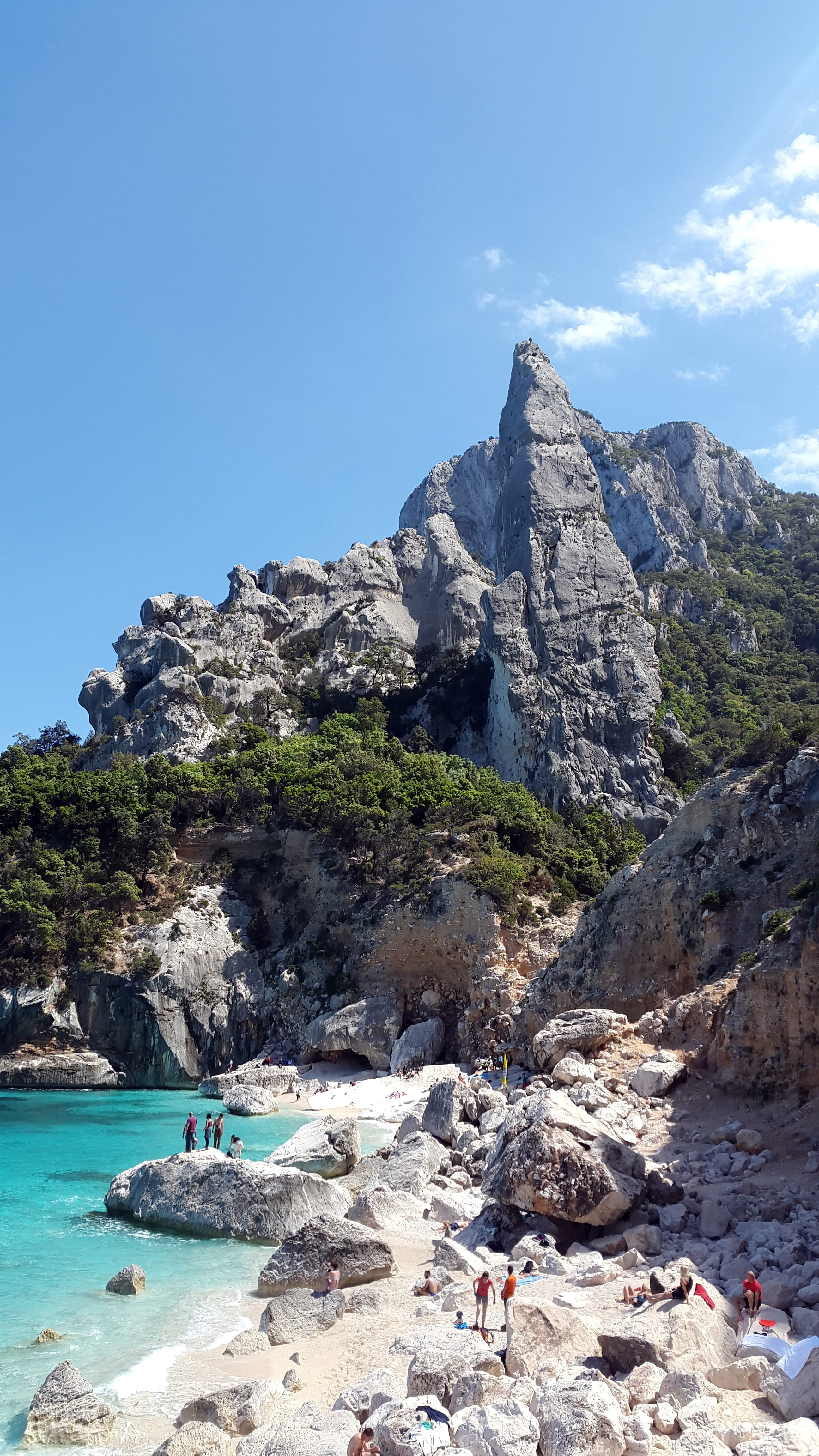 aguglia di goloritzè, beach, rock, nautical vessel, sky, 4K, ogliastra, blue, monte caroddi, pinnacle, outdoors, formation, gulf of orosei, rock formation, Phone HD Wallpaper