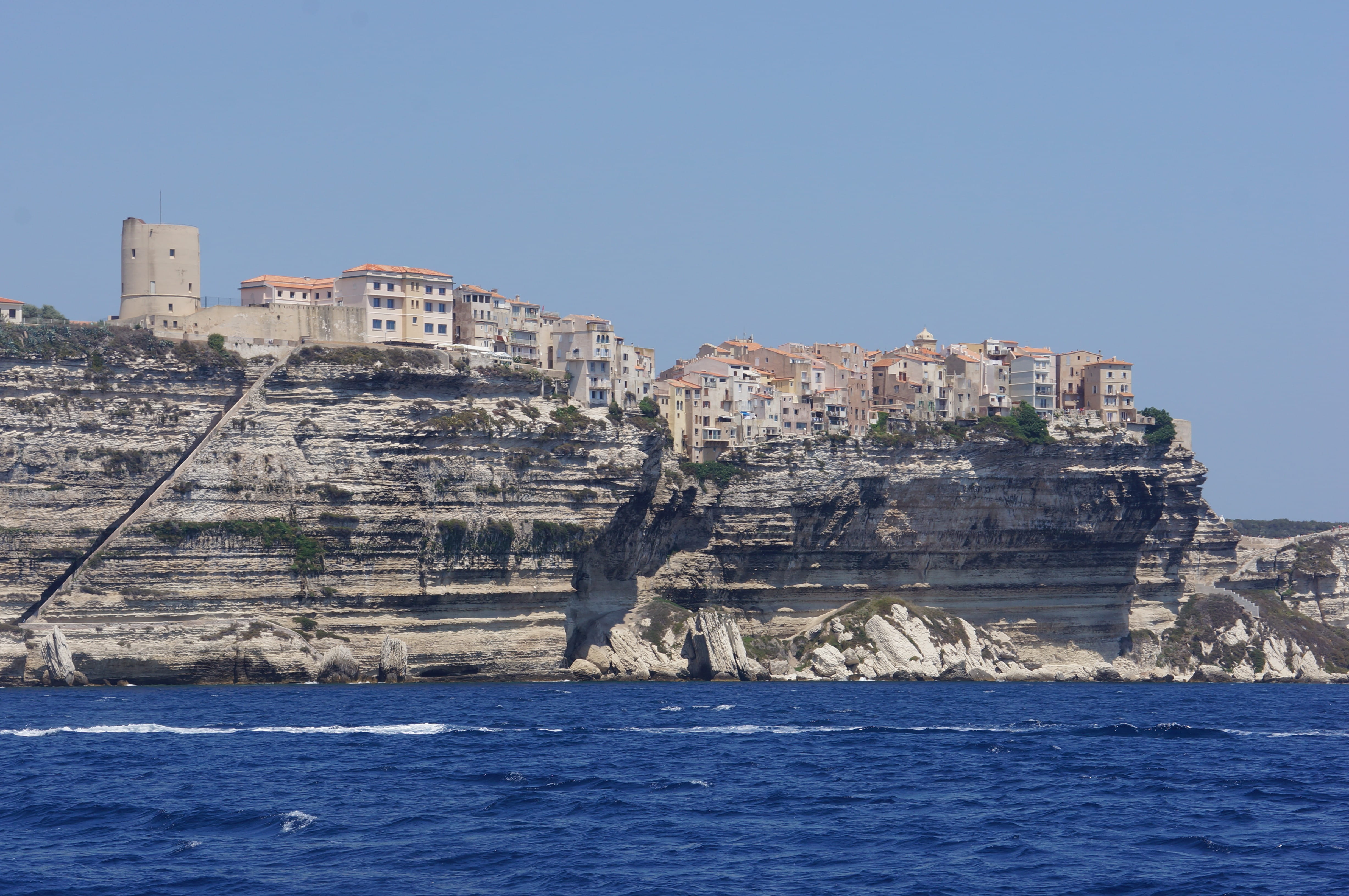 old town, architecture, white, steep wall, built structure, corsica, near, no people, sky, land, blue, steinmann, port city, clear sky, body, weather, outdoors, HD Wallpaper