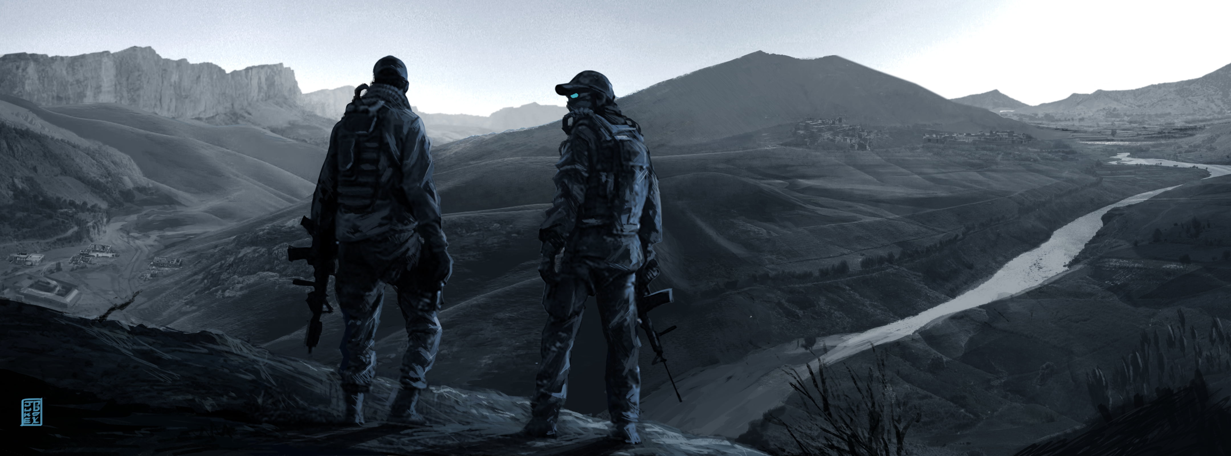 climbing, pustosh, two, Ghost Recon, outdoors, soldier, travel destinations, war, adult, people, soldiers, illustrations, looking at view, hiking, activity, HD Wallpaper