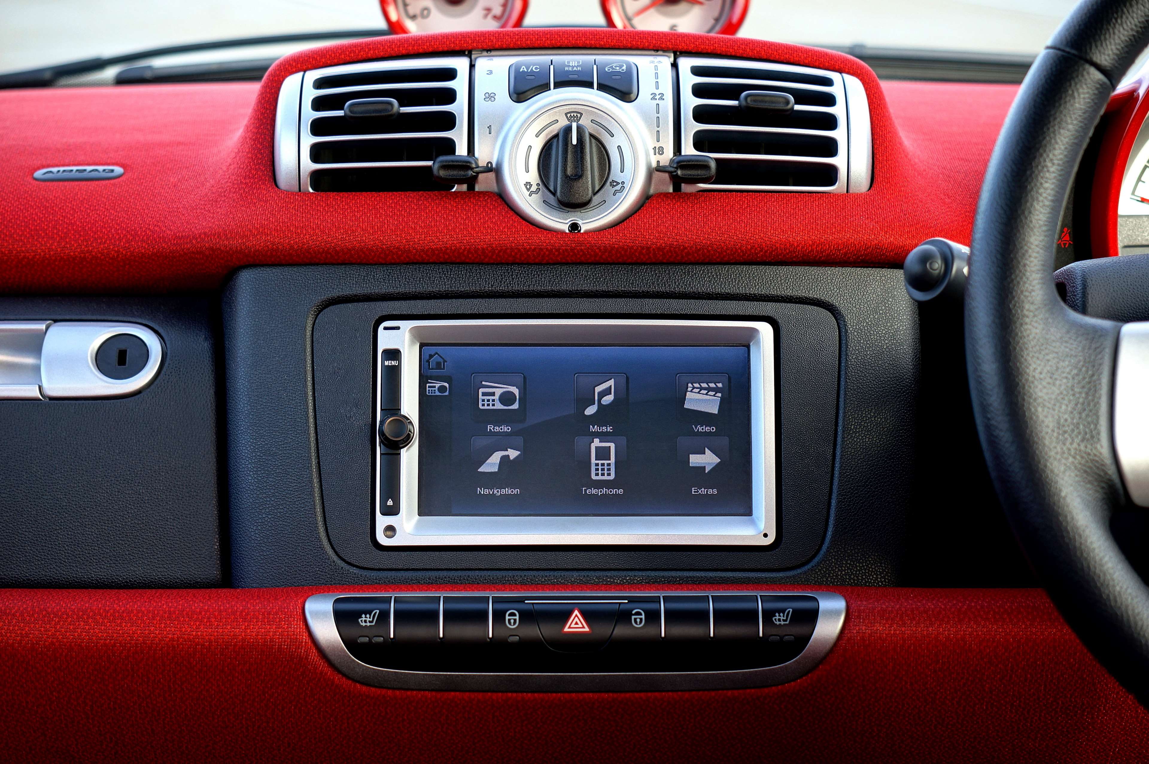 technology, cockpit, power, communication, travel, transport, 4K, dashboard, safety, red, sat nav, auto, gear, automobile, no people, airbag, motor vehicle, HD Wallpaper