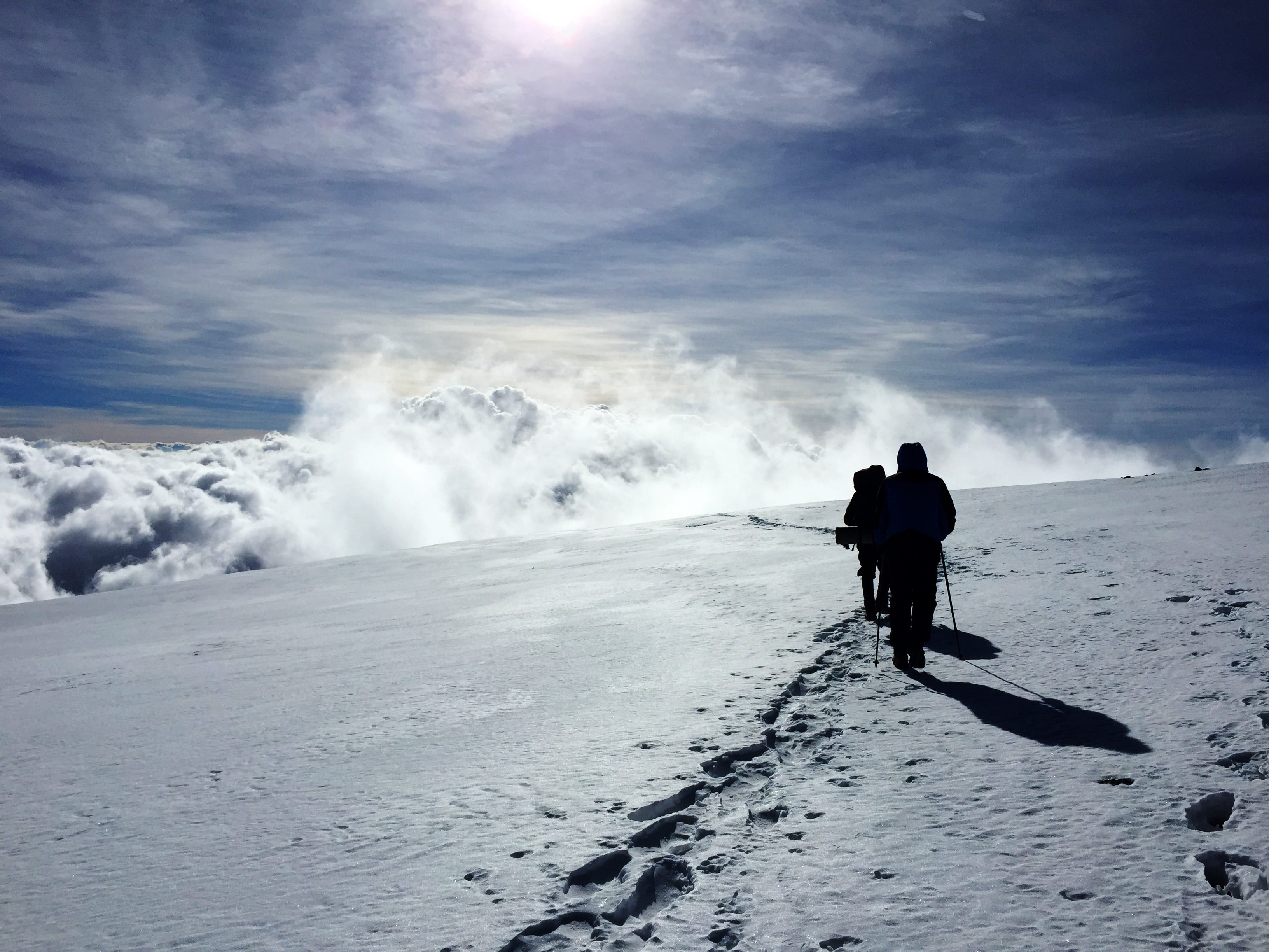 cold temperature, sky, walking, hike, unrecognizable person, 2K, kilimanjaro summit, surreal, outdoors, winter, uhuru peak, rear view, leisure activity, HD Wallpaper