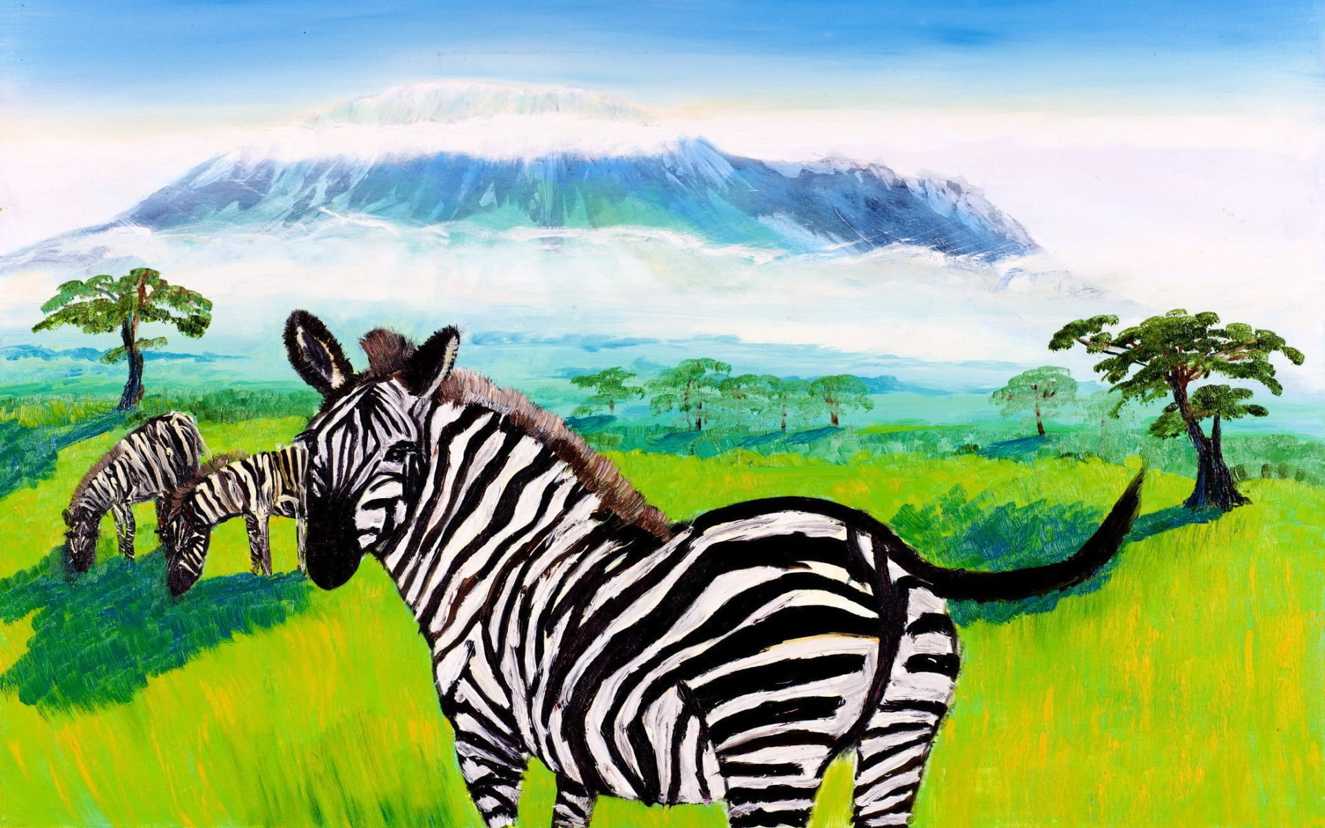animal, Kilimanjaro, picture, Zebra, Africa, landscape, 1080P, mountain, HD Wallpaper