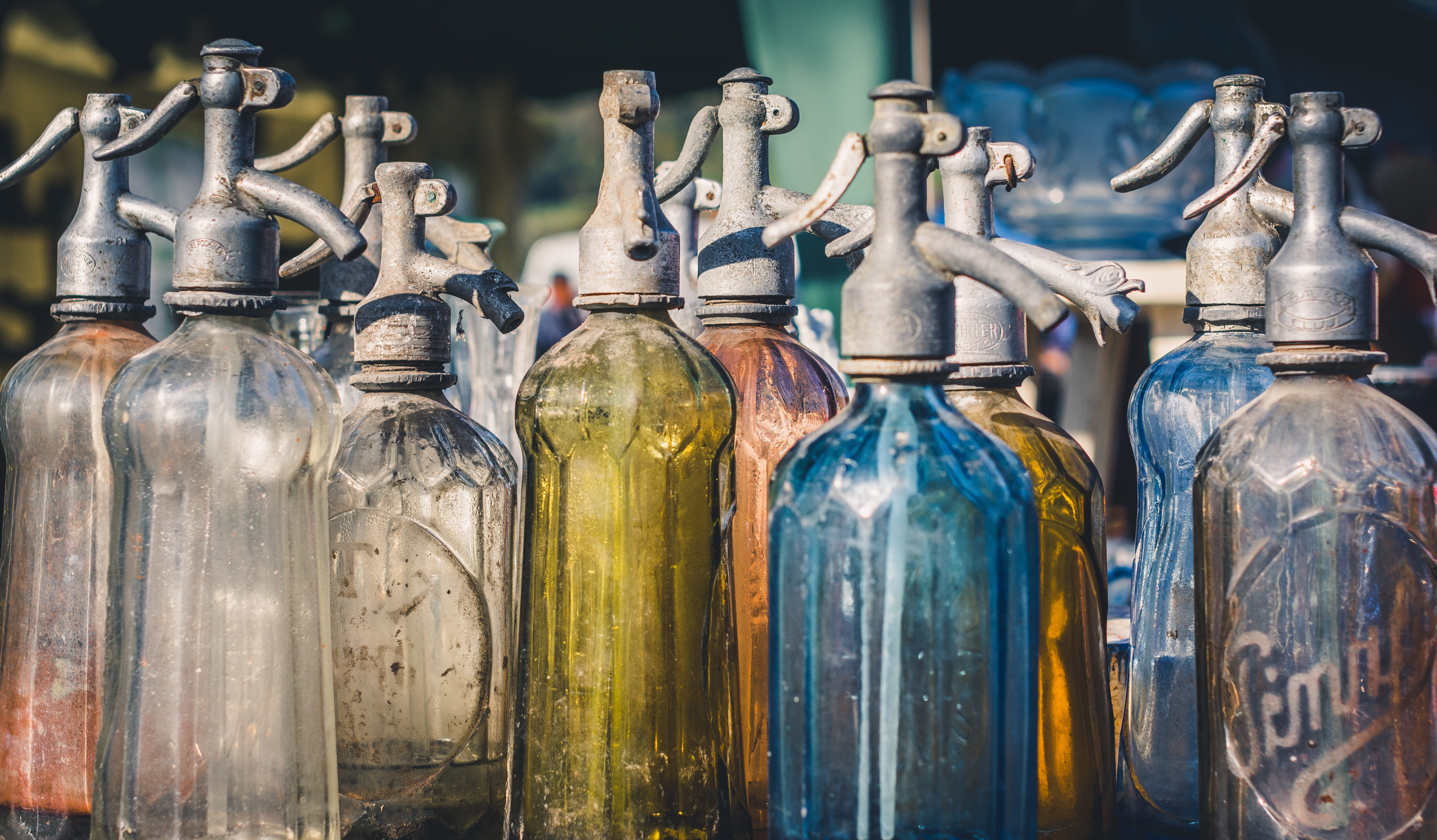 colored, close-up, dry, antique, metal, several, retro, empty, bottle, day, indoors, food and drink, refreshment, style, 5K, bottles, drink, retail, colorful, HD Wallpaper