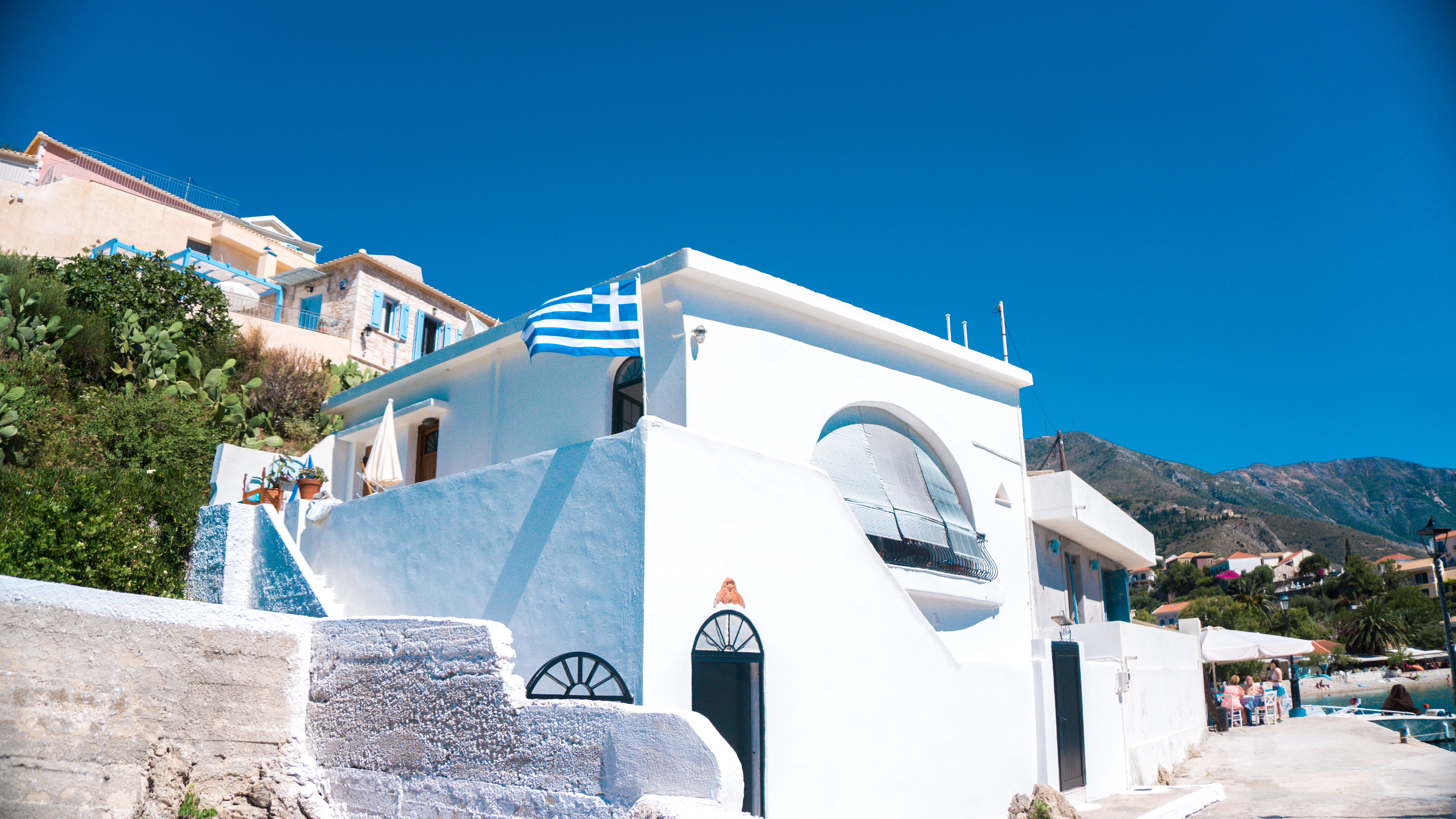 city, travel destinations, religion, sunny, asos, sky, building, adult, building exterior, clear sky, sunlight, assos beach, nature, architecture, day, HD Wallpaper