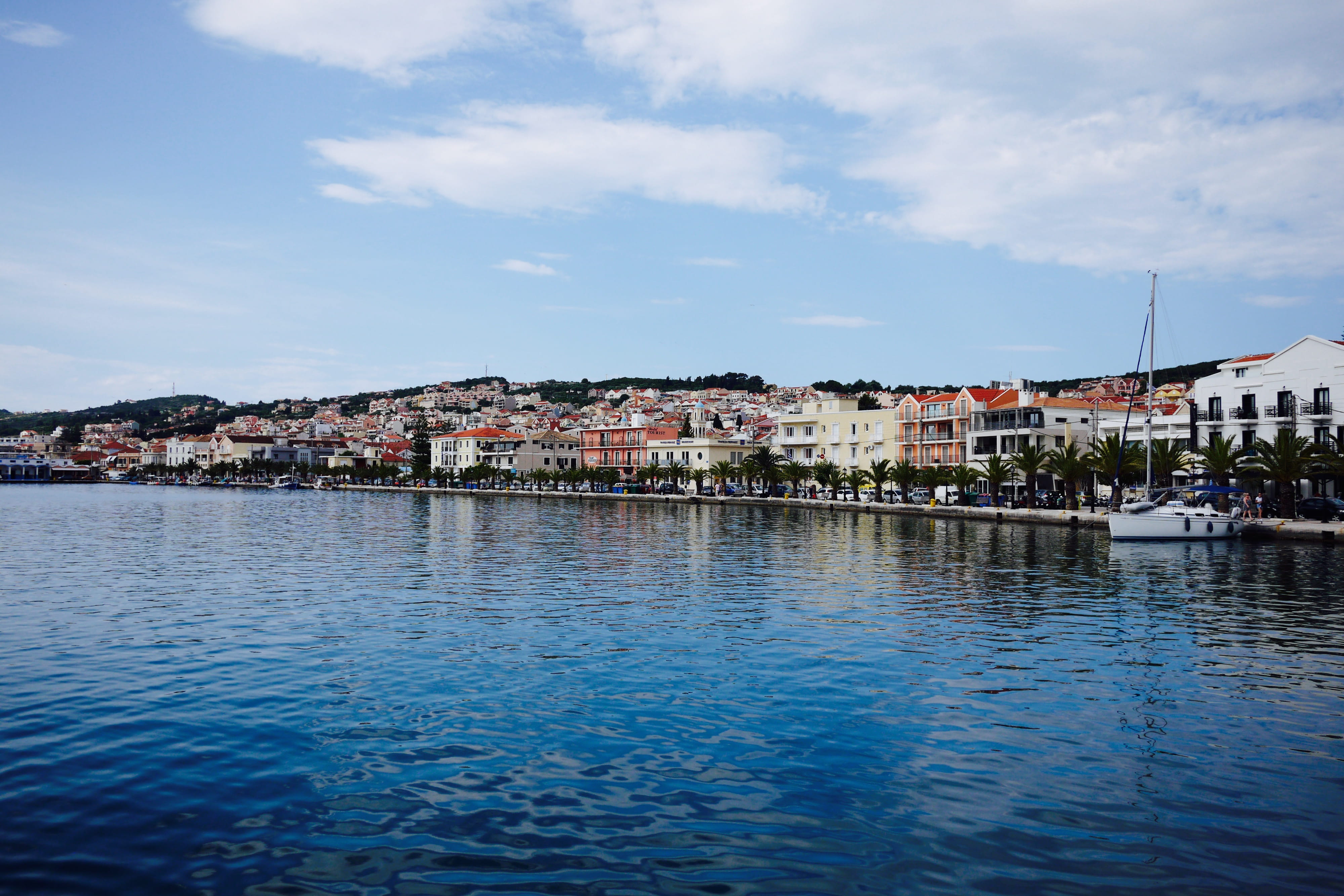 outdoors, sky, no people, cloud - sky, town, kefalonia, nature, water, 4K, building, ocean, mediterranean, townscape, house, greece, city, built structure, HD Wallpaper