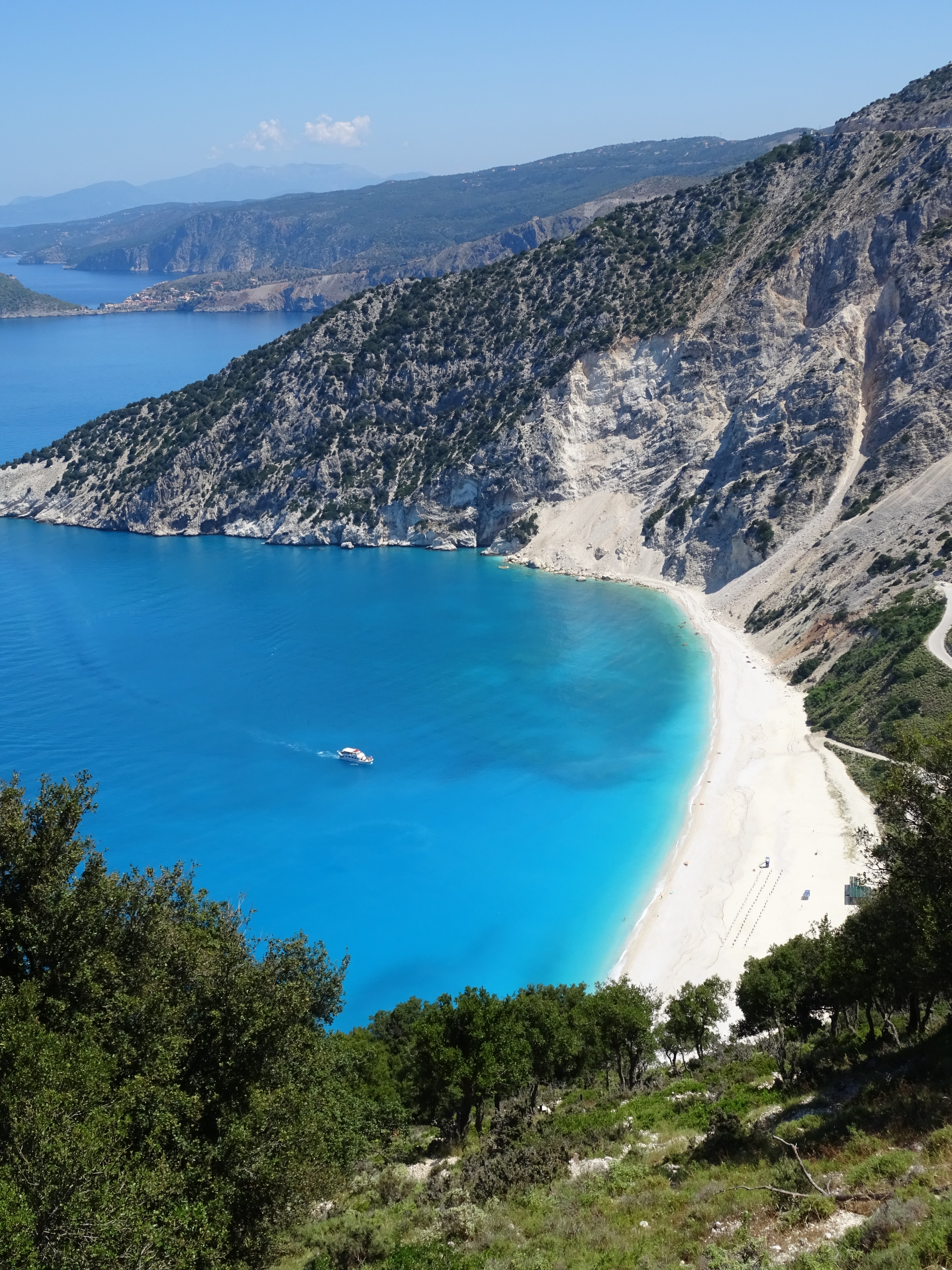 water, island, tranquility, sand, tree, volcanic crater, mountain, no people, high angle view, blue, coast, kefalonia, sea, non-urban scene, outdoors, day, Phone HD Wallpaper