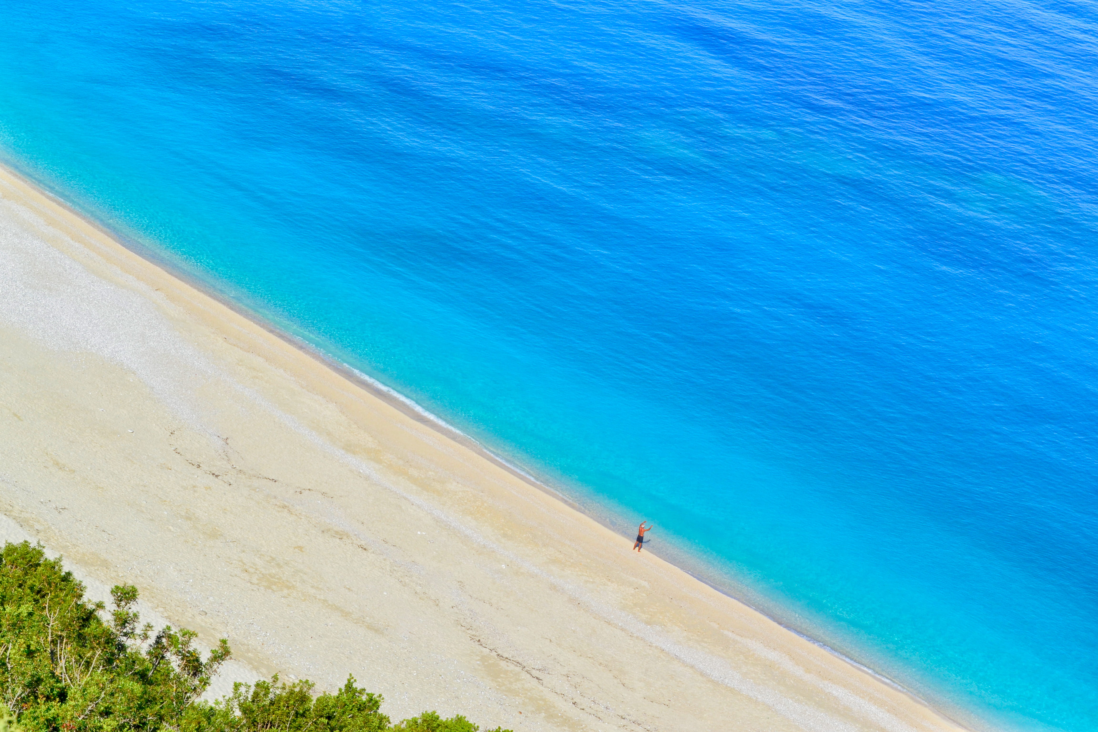 trees, holiday, tranquility, day, leisure activity, island, kefalonia, real people, ocean, landscape, paradise, myrtos, travel, tropical, lifestyles, relaxation, HD Wallpaper