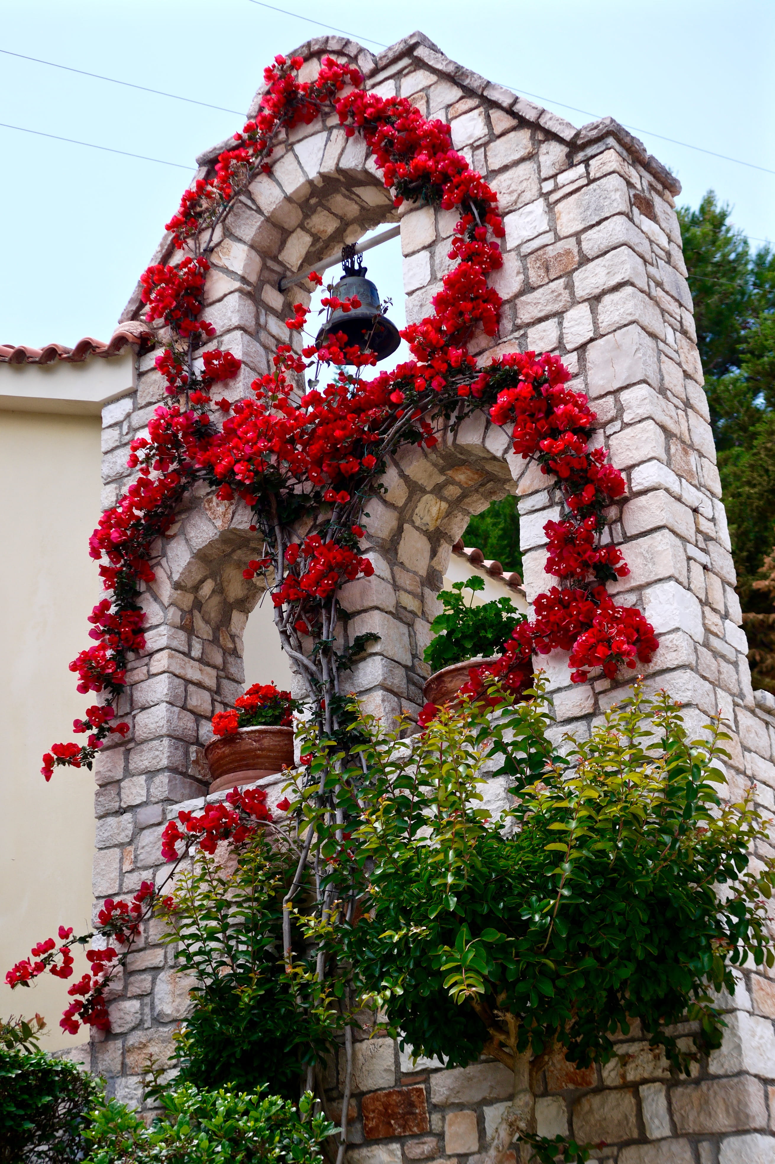 church, no people, flower, architecture, low angle view, kefalonia, chapel, flowering plant, wedding, skala, bell, building exterior, building, day, plant, Phone HD Wallpaper