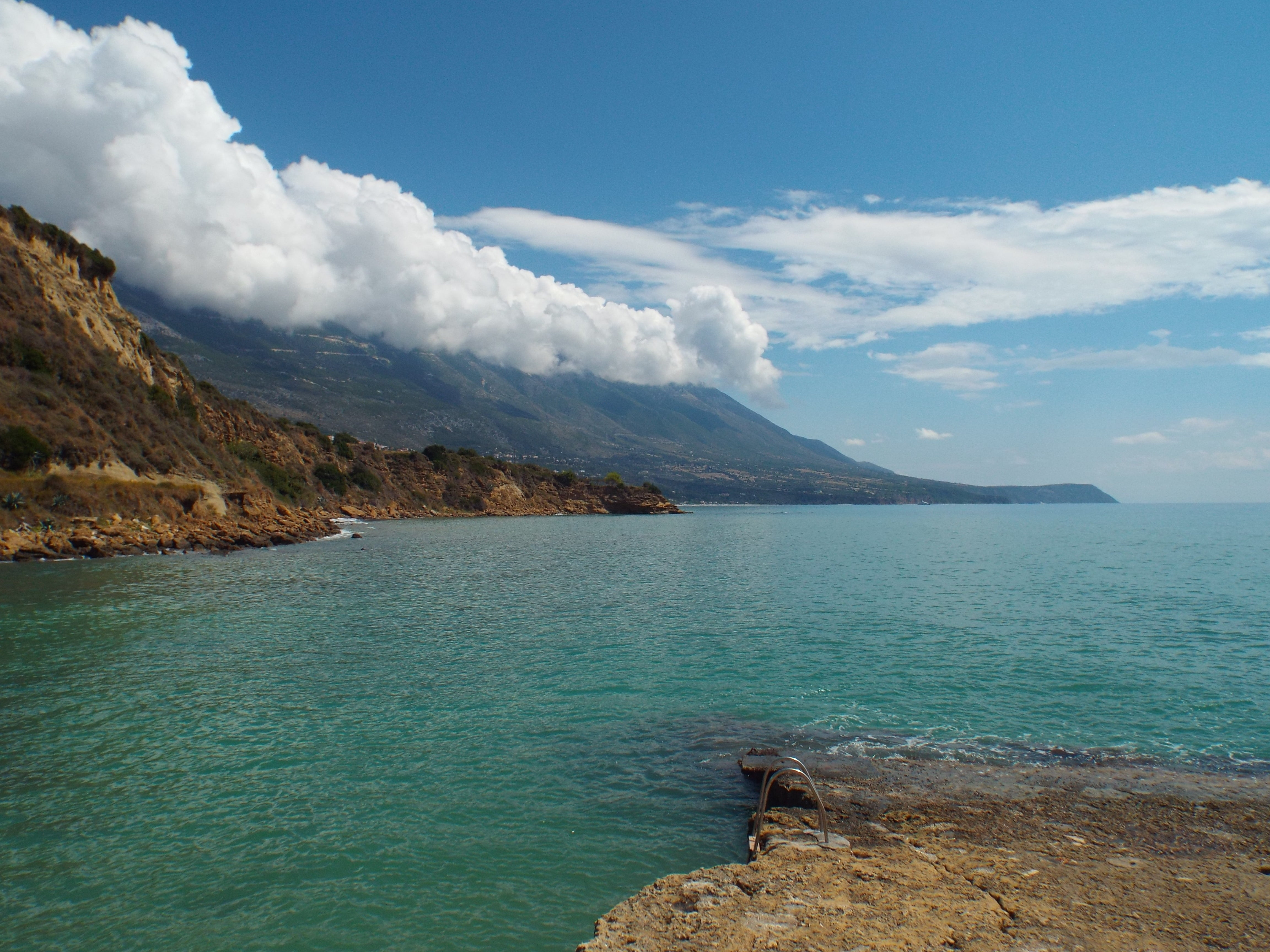 rocky coastline, rock - object, rock, view, mountain, tranquility, day, nature, kefalonia, solid, outdoors, cloud - sky, to the mountains, land, 4K, scenics - nature, HD Wallpaper