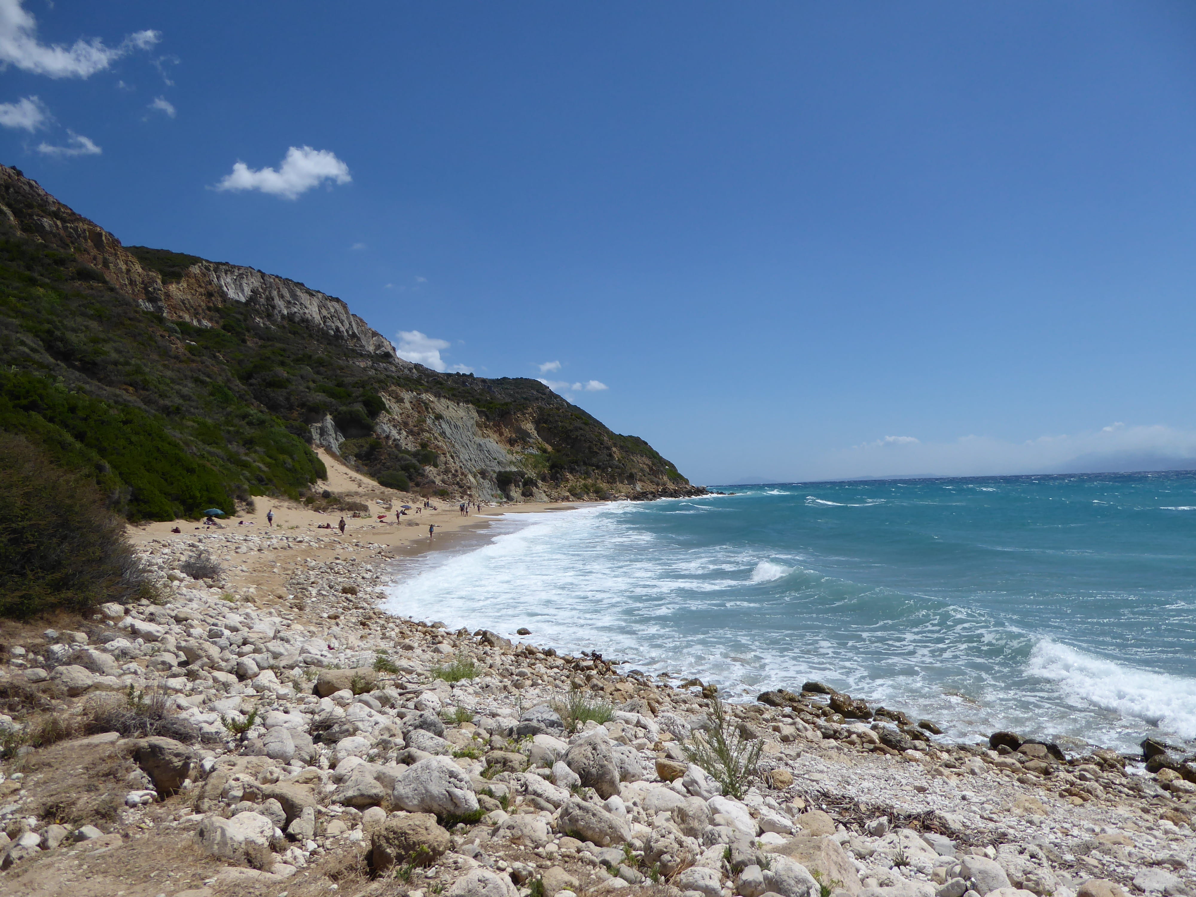 sky, beach, greece, sea, nature, gravel, cliff, promontory, scenics - nature, rubble, rocky coastline, kefalonia, wave, road, no people, non-urban scene, HD Wallpaper