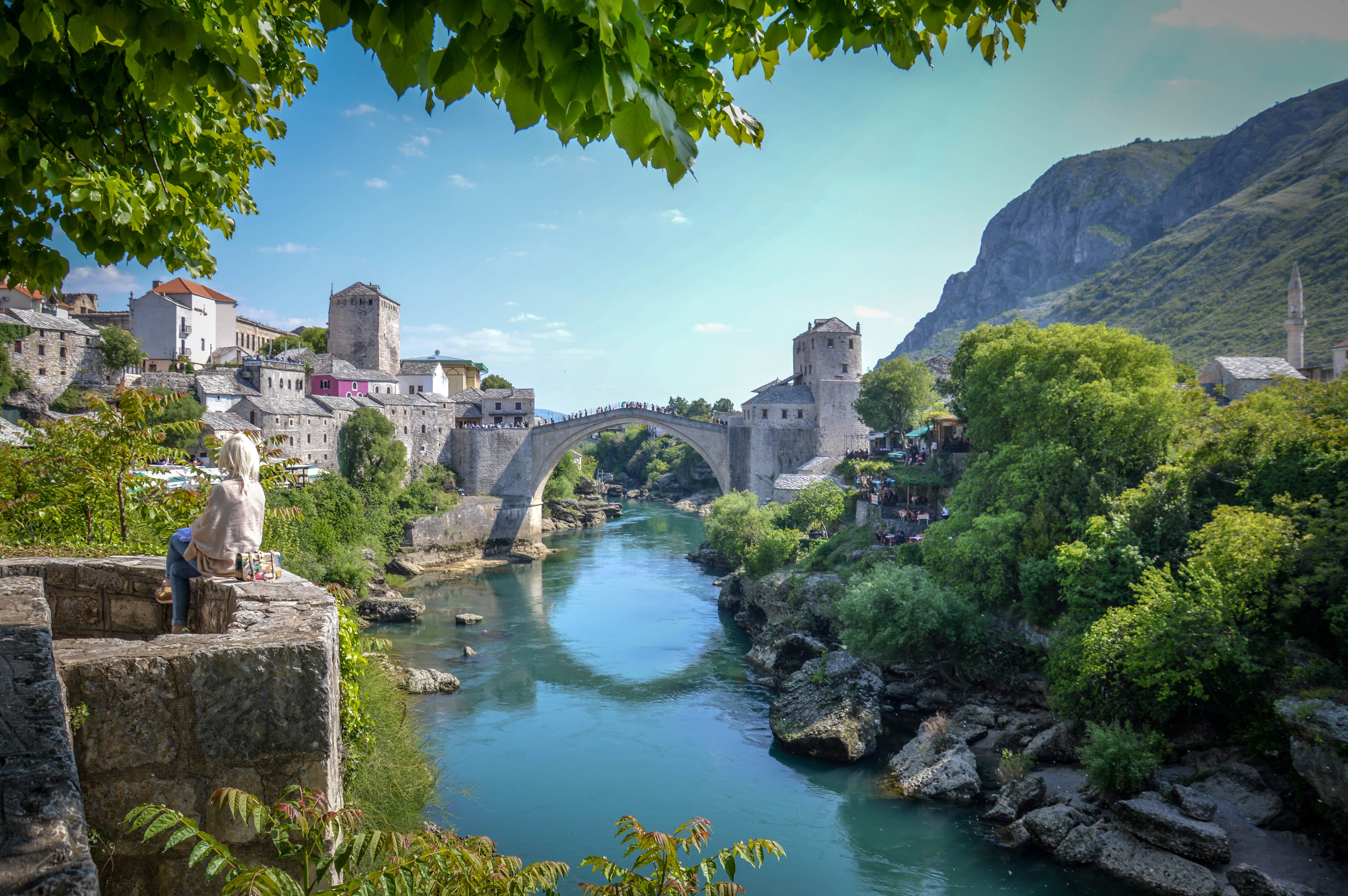 architecture, beauty in nature, 5K, green color, neretva, day, water, travel destinations, bridge, history, the past, sky, ancient civilization, tree, HD Wallpaper