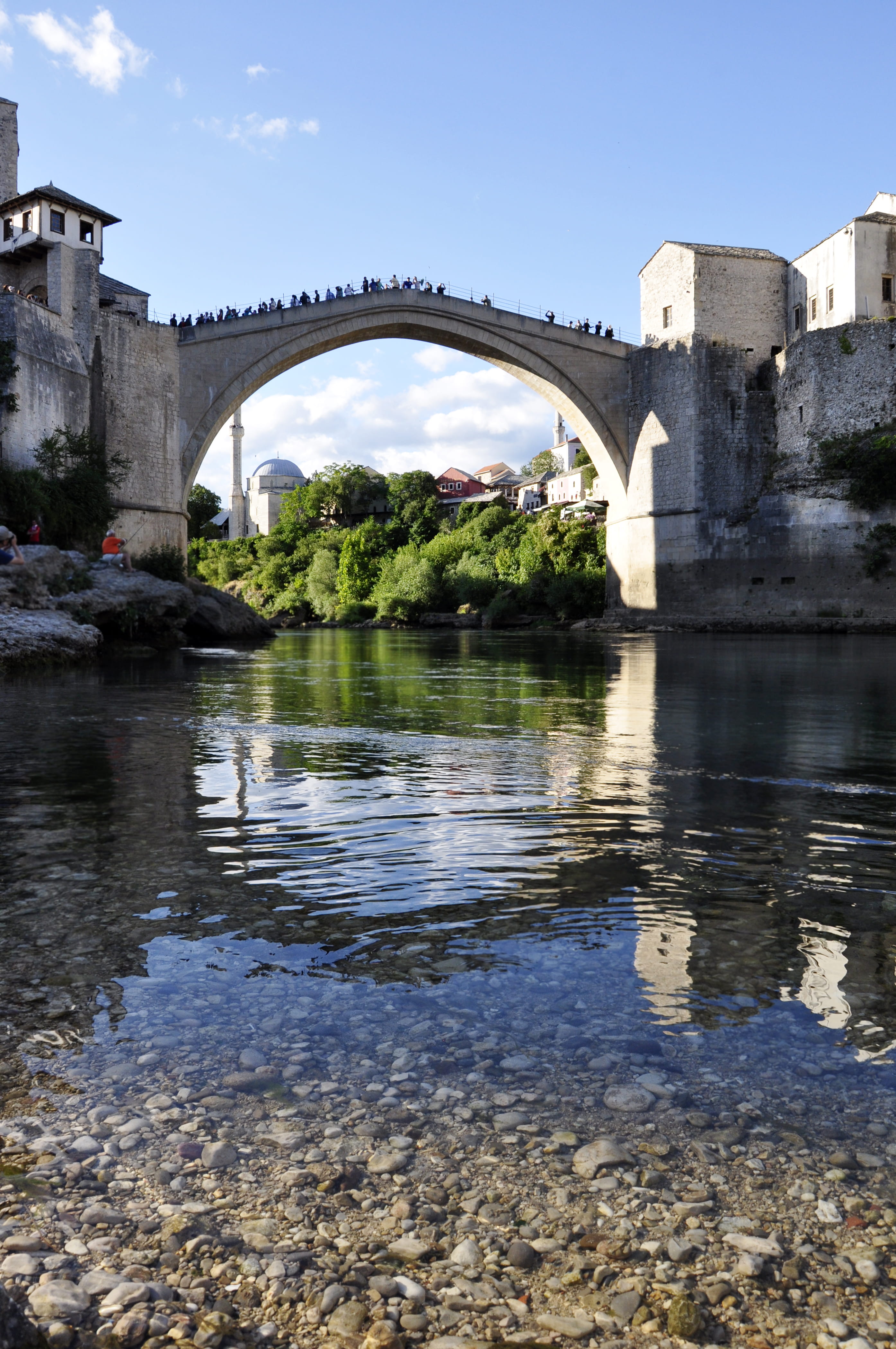 sky, no people, outdoors, building exterior, summer, architecture, river, transportation, day, plant, waterfront, nature, balkans, bosnia, budget, old bridge, Phone HD Wallpaper