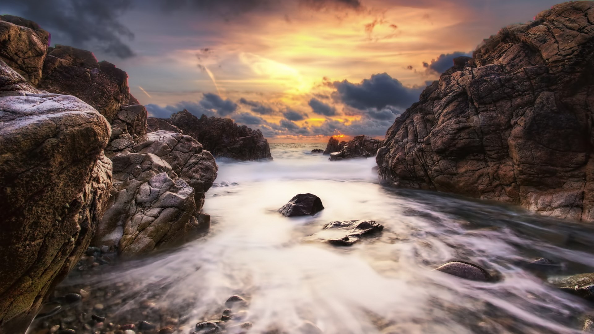 motion, land, cloud - sky, tranquil scene, long exposure, outdoors, no people, nature hd  for pc download 1920x1080, solid, rock, non-urban scene, tranquility, HD Wallpaper