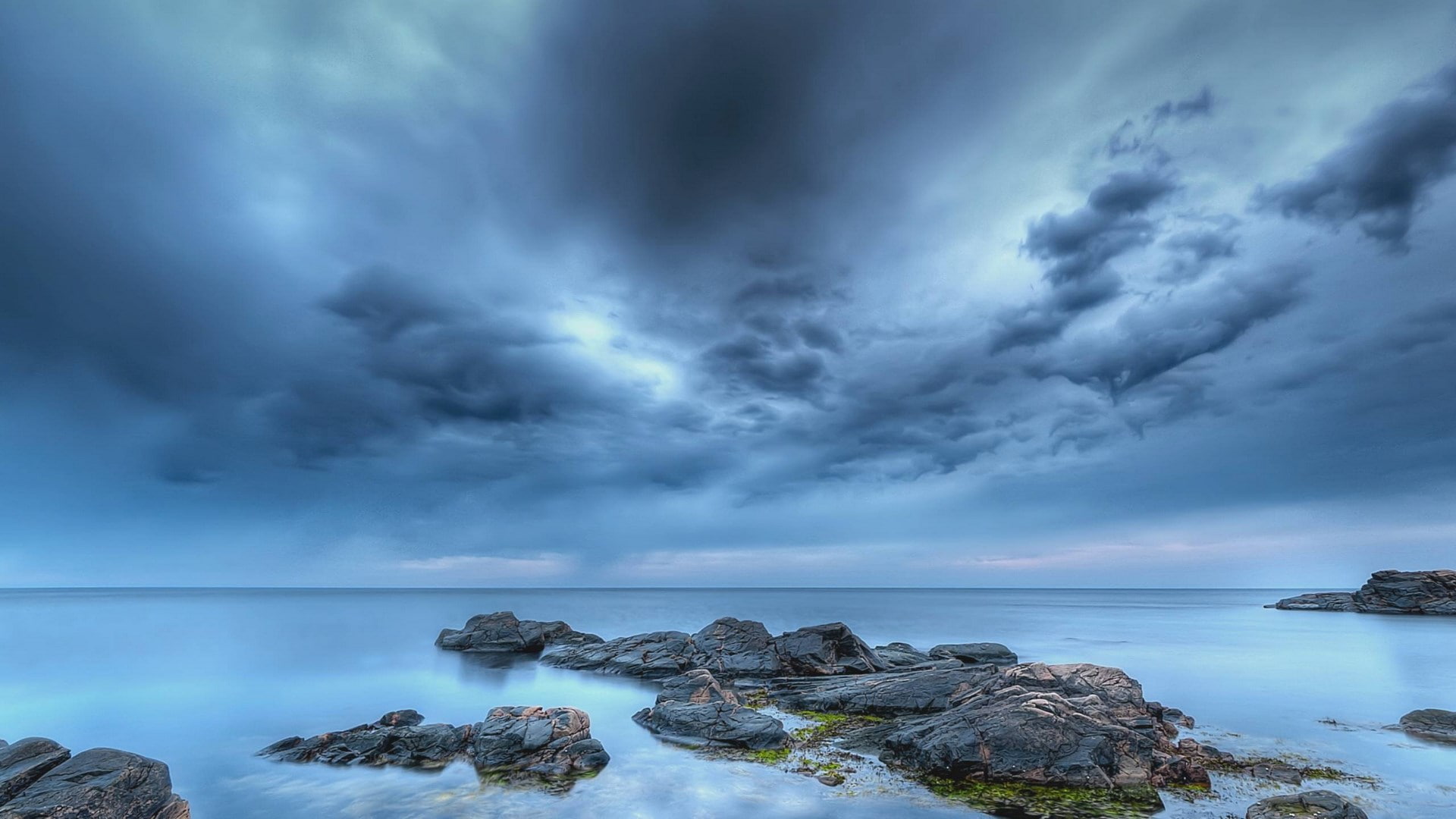 scenics - nature, sky, beauty in nature, overcast, dramatic sky, nature hd  for pc download 1920x1080, land, rock, cloudscape, dark, solid, thunderstorm, HD Wallpaper
