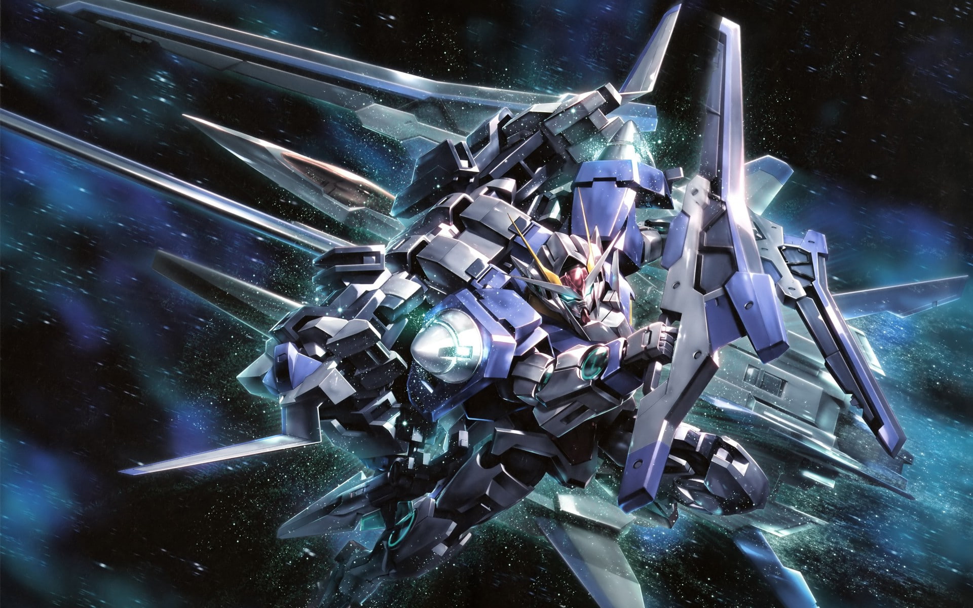 chrome, Mobile Suit Gundam 00, machinery, anime, futuristic, reflection, 1080P, transportation, shiny, nature, connection, innovation, silver colored, HD Wallpaper
