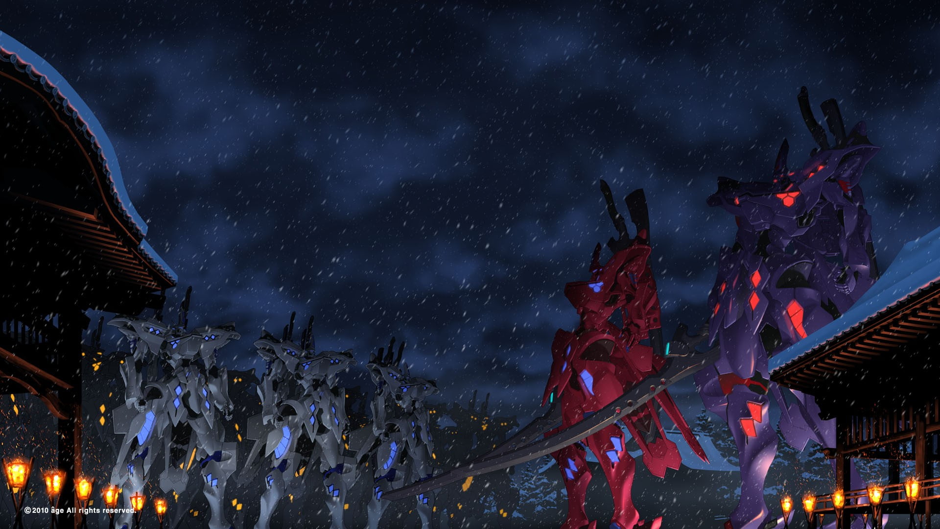 dusk, built structure, Muv-Luv, 1080P, real people, outdoors, robot, night, belief, event, anime, illuminated, spirituality, nature, group of people, architecture, HD Wallpaper