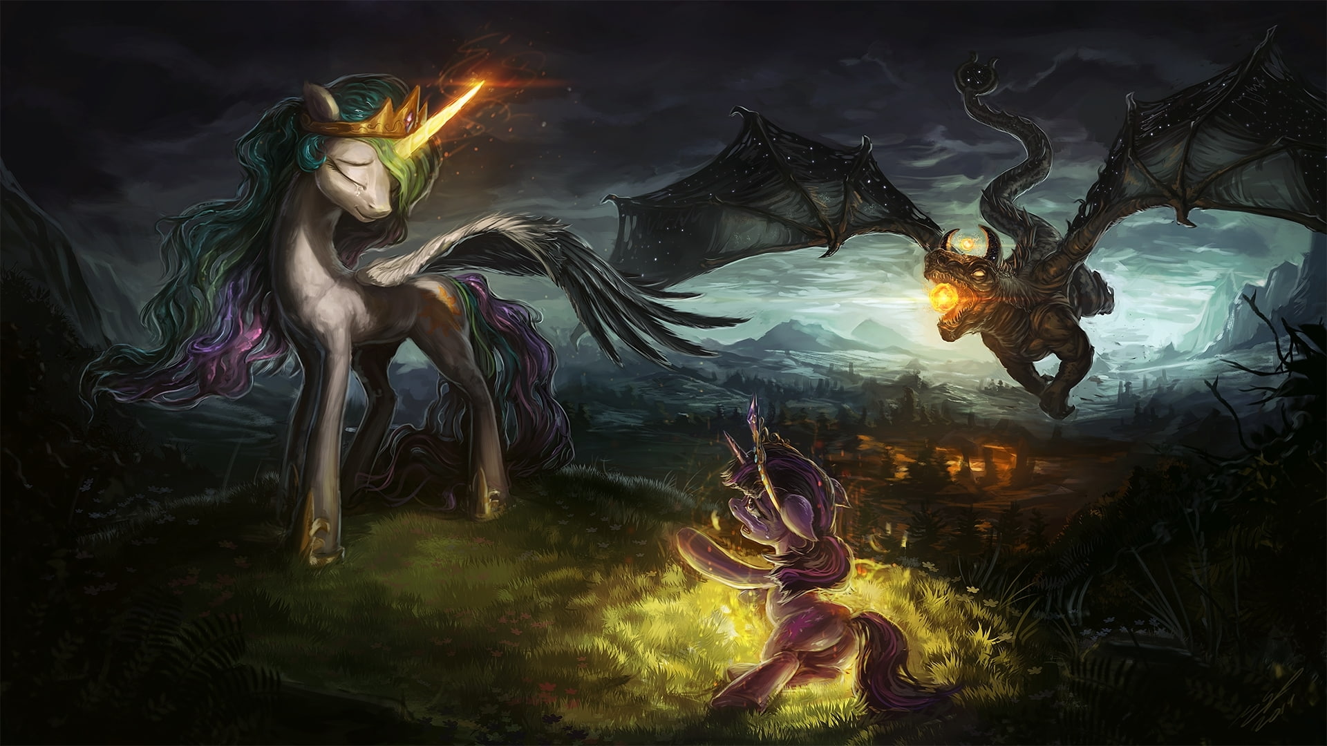 Twilight Sparkle, My Little Pony: Friendship is Magic, Princess Celestia, Dragon, My Little Pony, 1080P, HD Wallpaper
