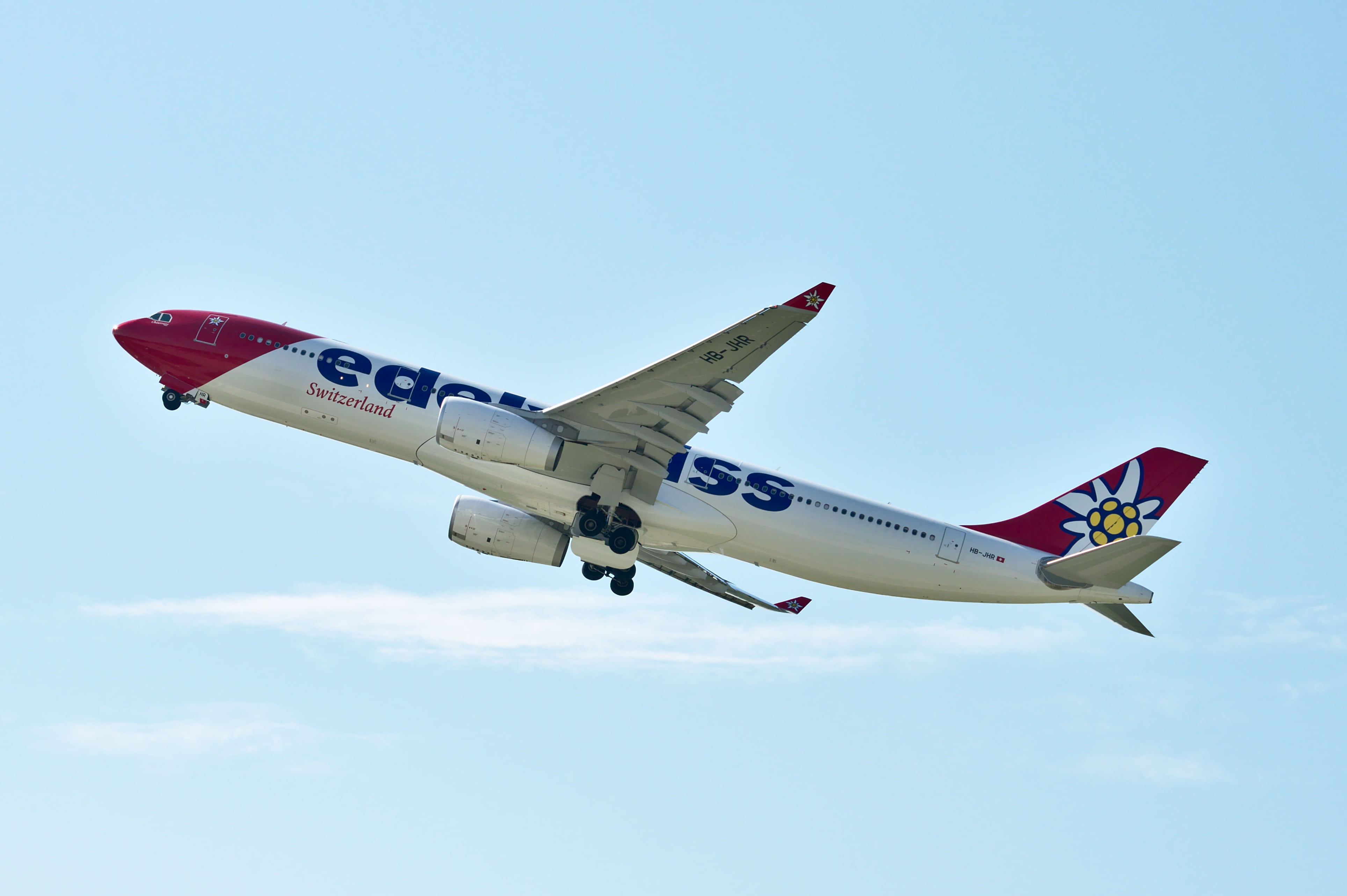 side view, commercial airplane, sky, clear sky, edelweiss, single object, outdoors, airbus a330, airport zurich, arrival, no people, mode of transportation, HD Wallpaper