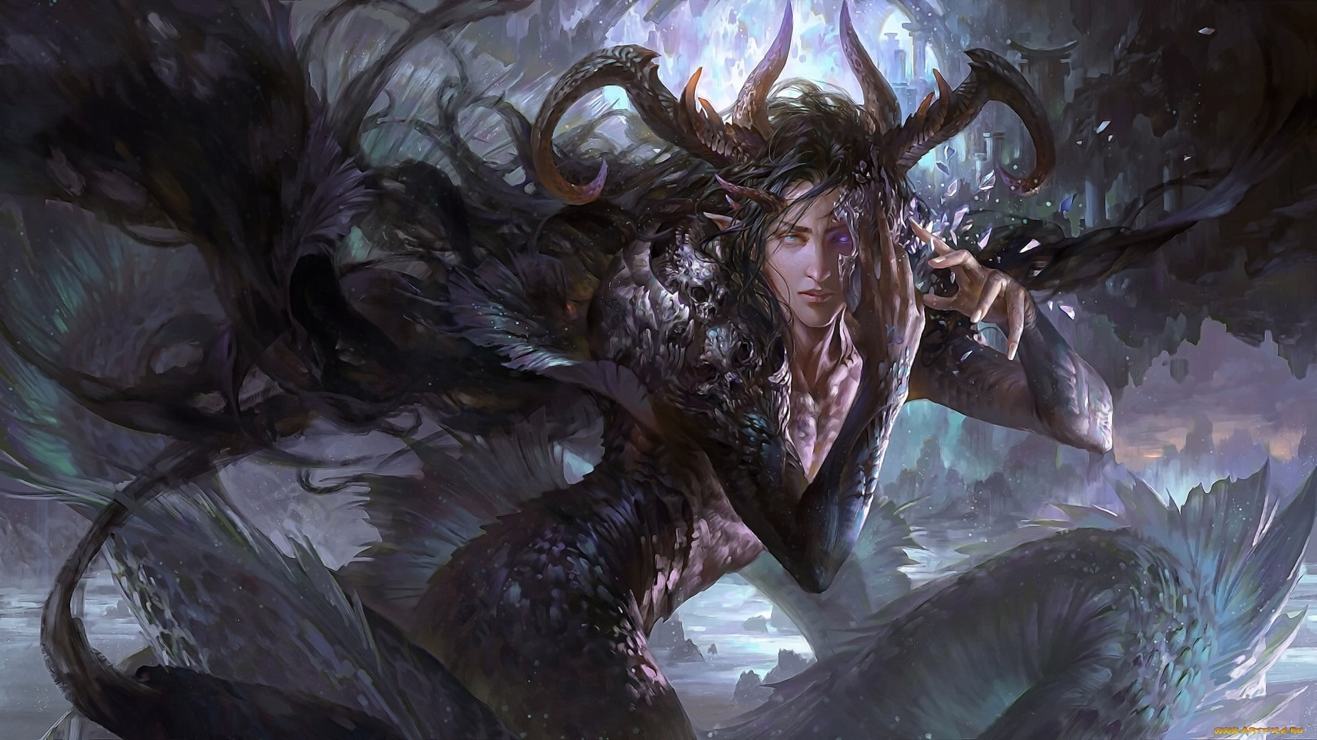 horns, astrology, spirituality, 1080P, creatures, the young man, Capricorn, fantasy, Zodiac sign, HD Wallpaper