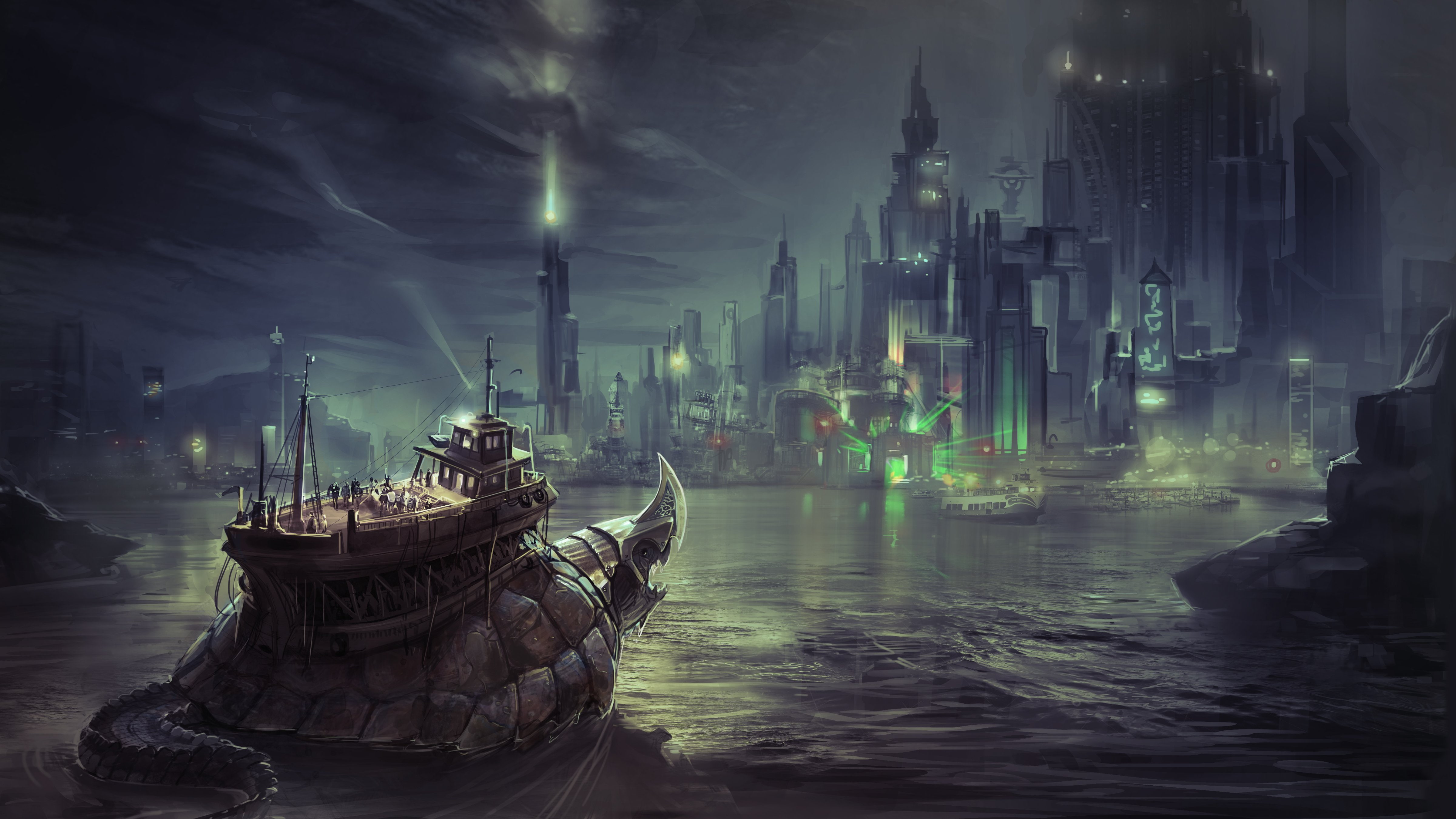 travel, sky, building exterior, digital composite, sailboat, industry, 4800x2700 px, Fighting, building, pollution, water, architecture, nautical vessel, HD Wallpaper