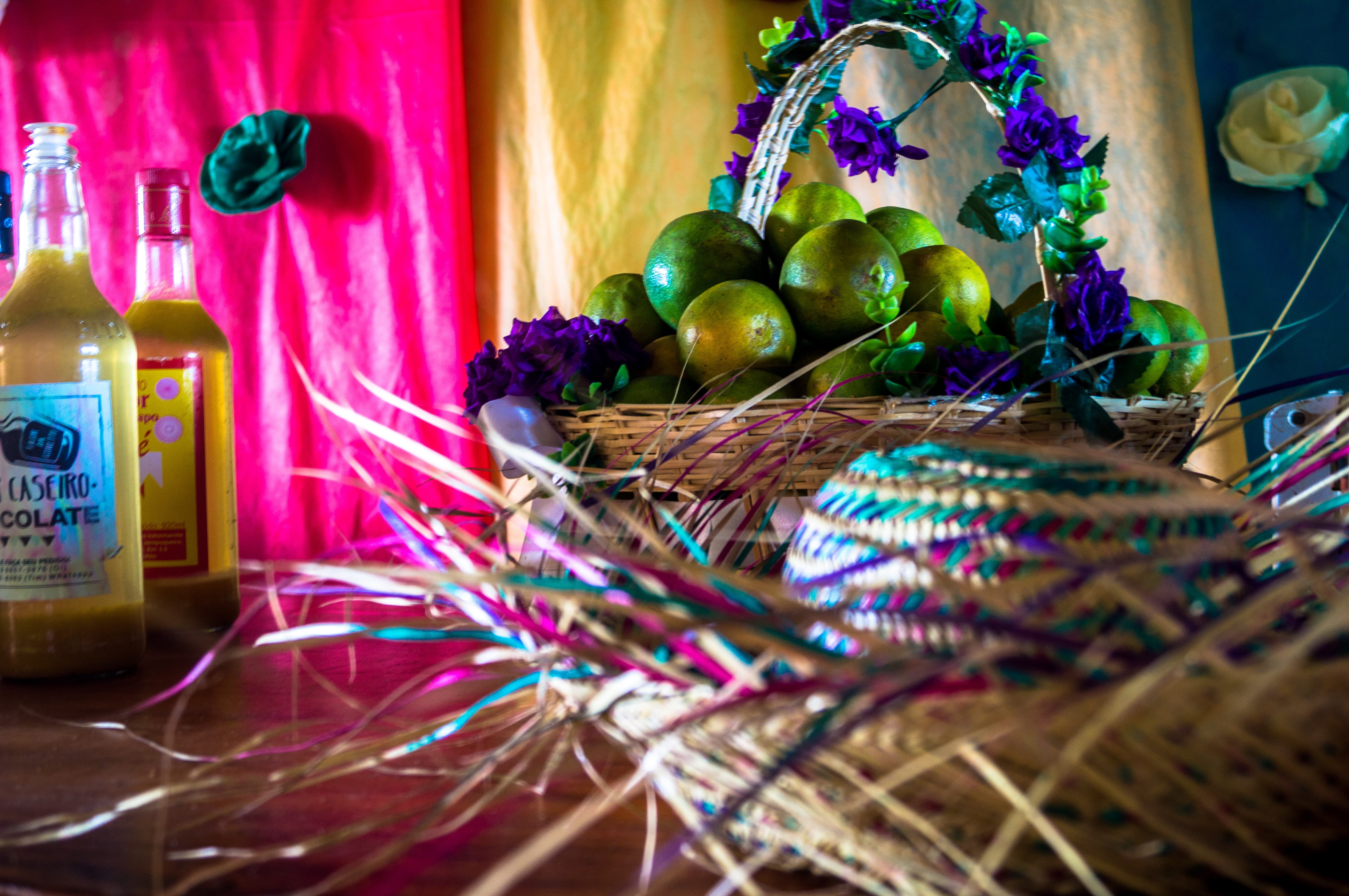 celebration, container, northeastern, still life, culture, festa junina, decoration, table, orange, freshness, fruit, hat, 4K, plant, healthy eating, food, HD Wallpaper