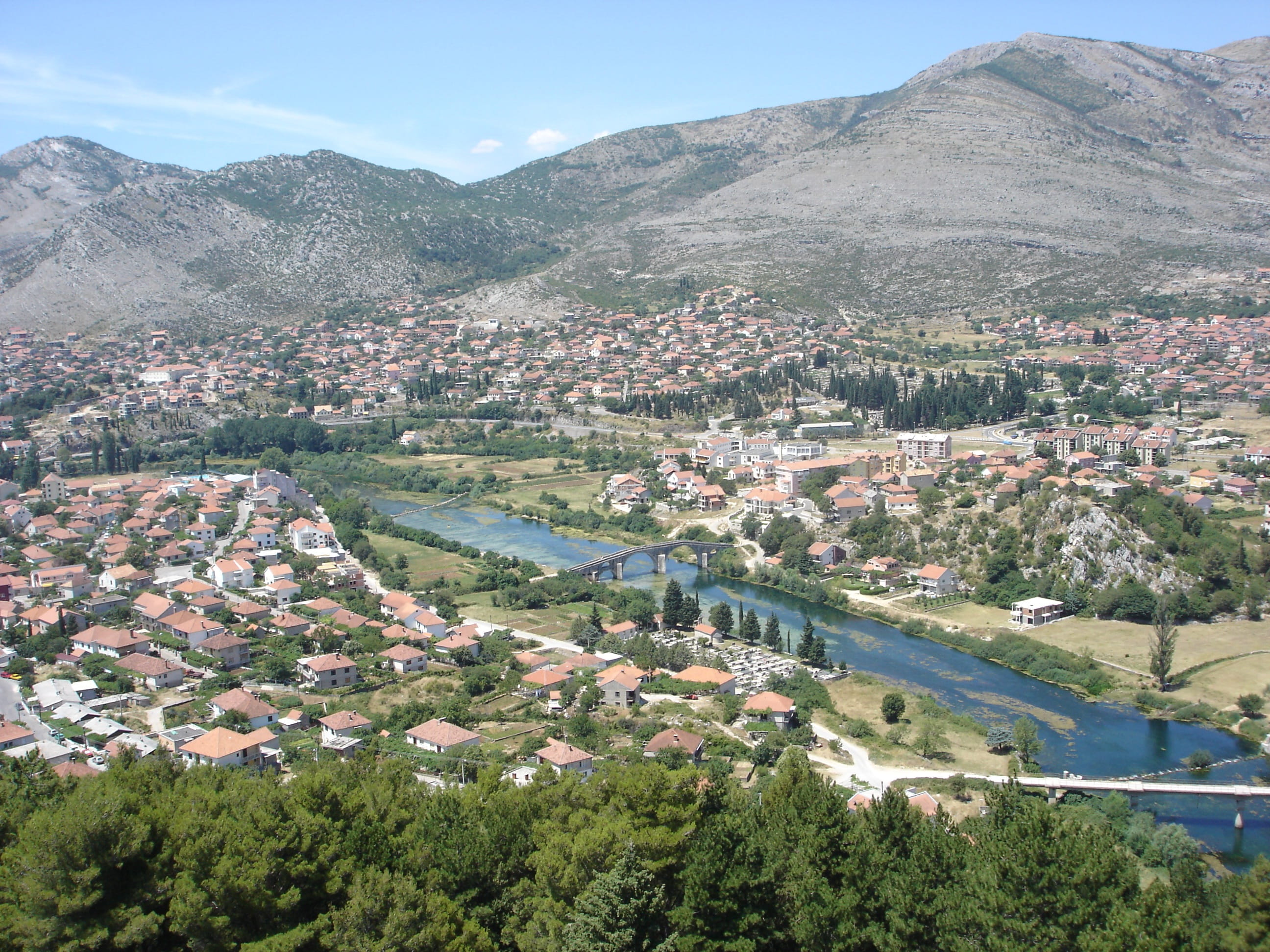 no people, landscape, scenics, water, building exterior, river, beauty in nature, sky, culture, buildings, Trebinje, rural scene, built structure, environment, HD Wallpaper