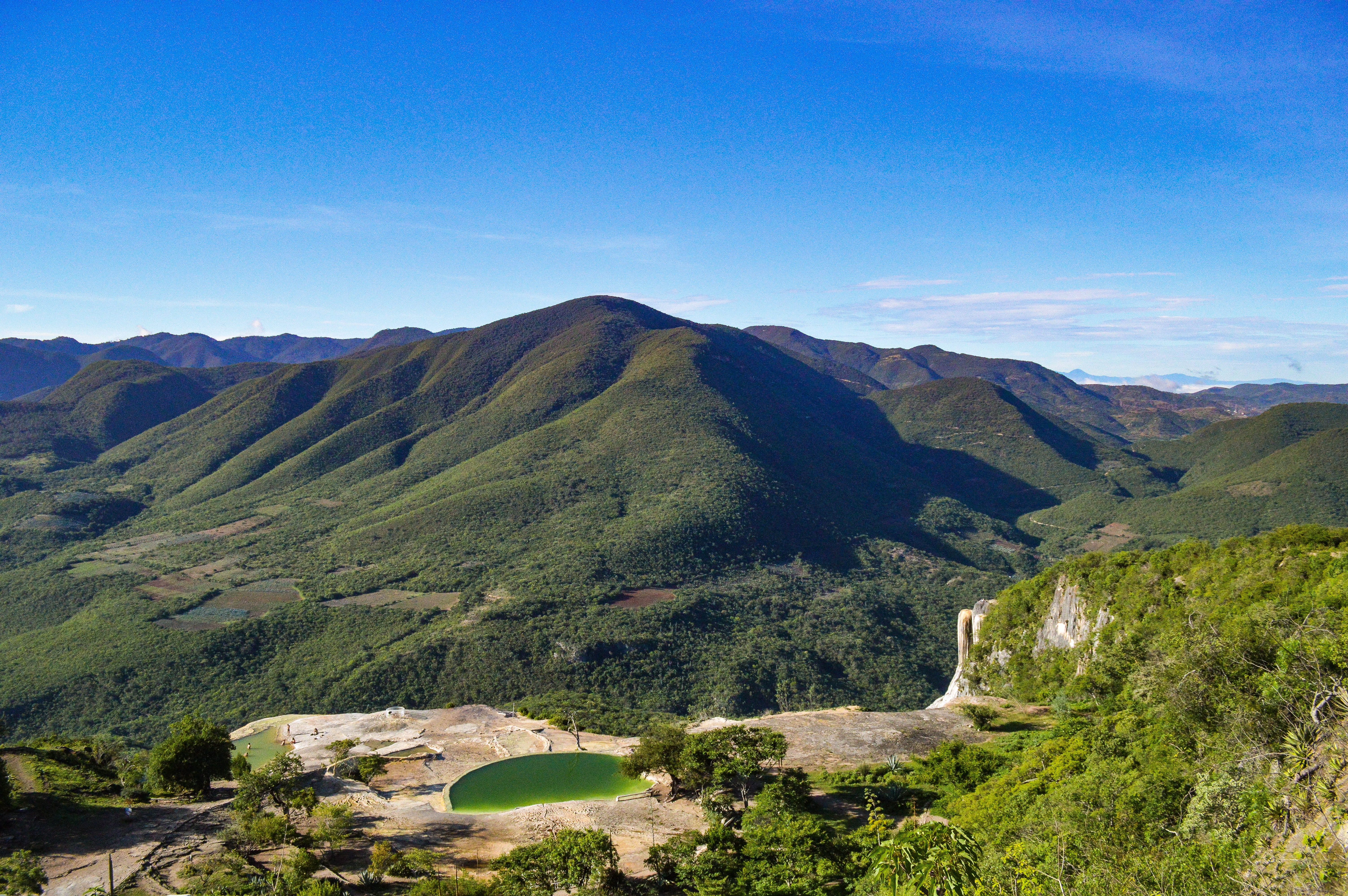blue, environment, mountain range, mountain, landscape, scenics - nature, sky, mexico, clear sky, plant, hierve el agua, no people, beauty in nature, tranquil scene, HD Wallpaper