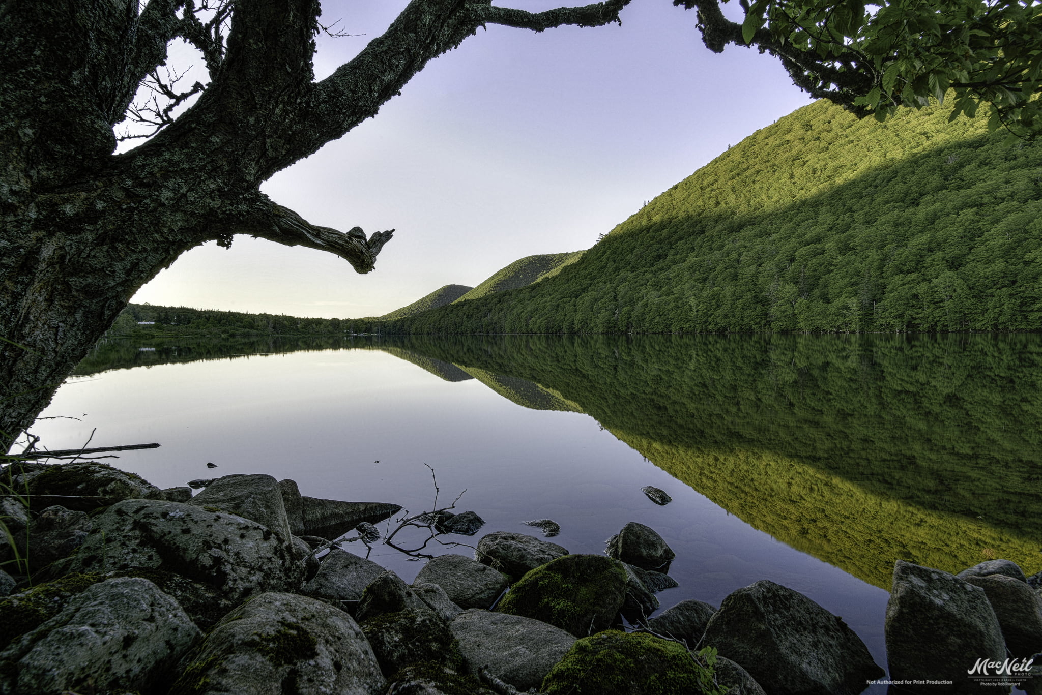water, Cabot Trail, blue sky, scenics, day, near, mountain, nature, rocks, reflection, green mountain, Law, outdoors, sky, tree, Lake, time, 1080P, body of water, HD Wallpaper