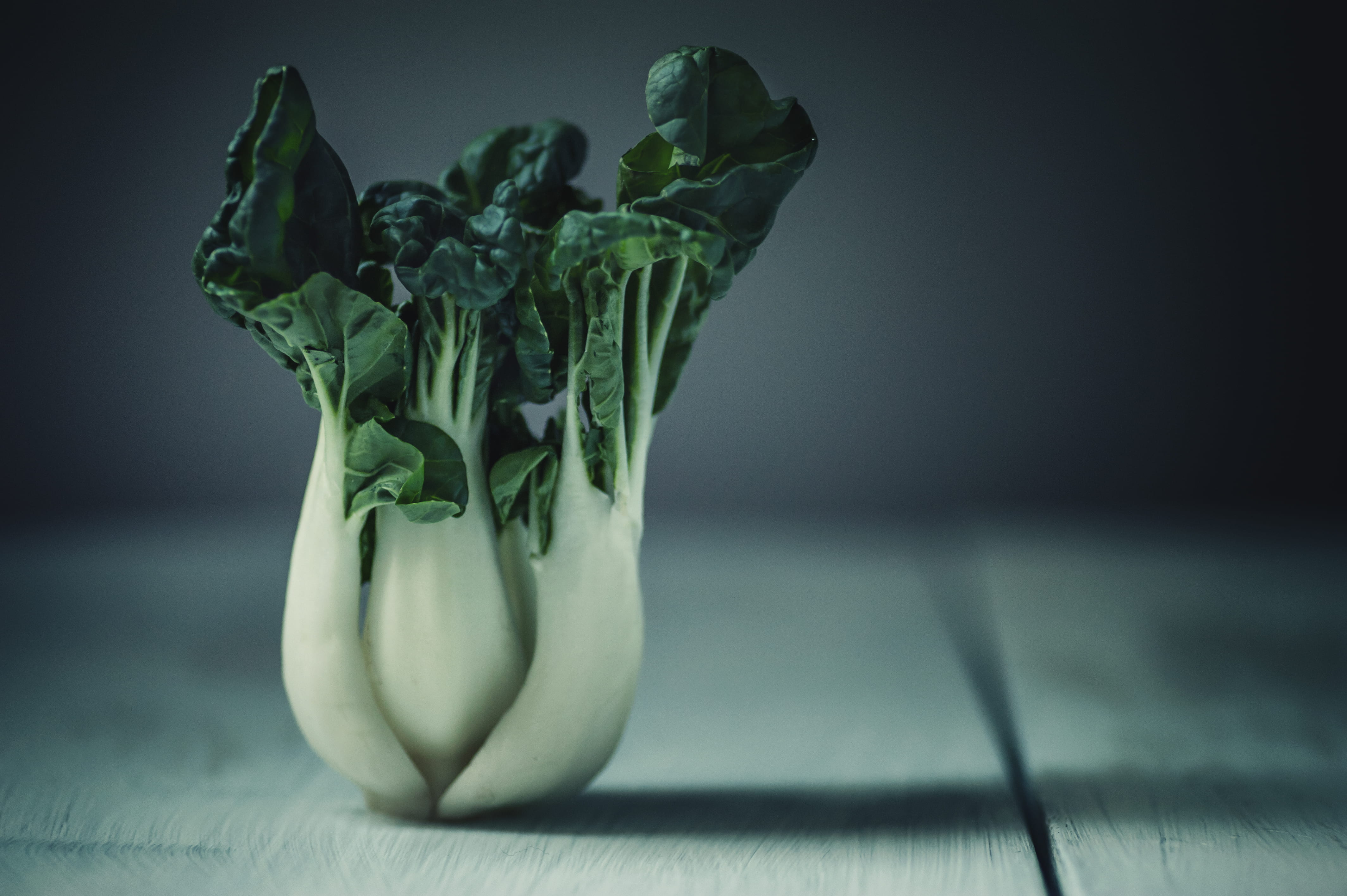 photography, table, no people, vegetable, indoors, asian, bok choi, nature, cabbage, 4K, freshness, pak choi, single object, studio shot, white, shallow, HD Wallpaper