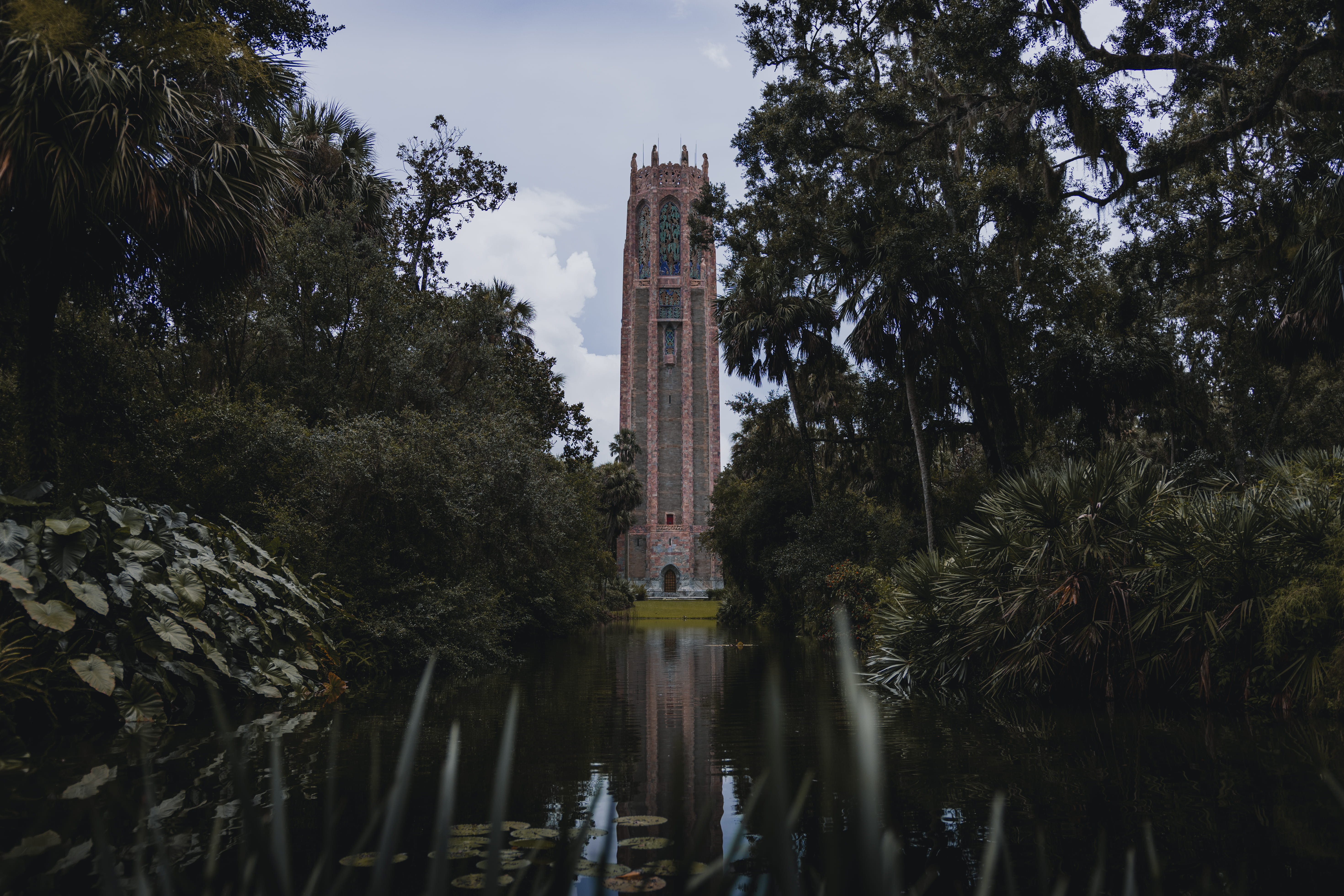 garden, nature, bok tower gardens, architecture, lake, building, plants, green, reflection, trees, lake wales, travel, low angle view, travel destinations, HD Wallpaper