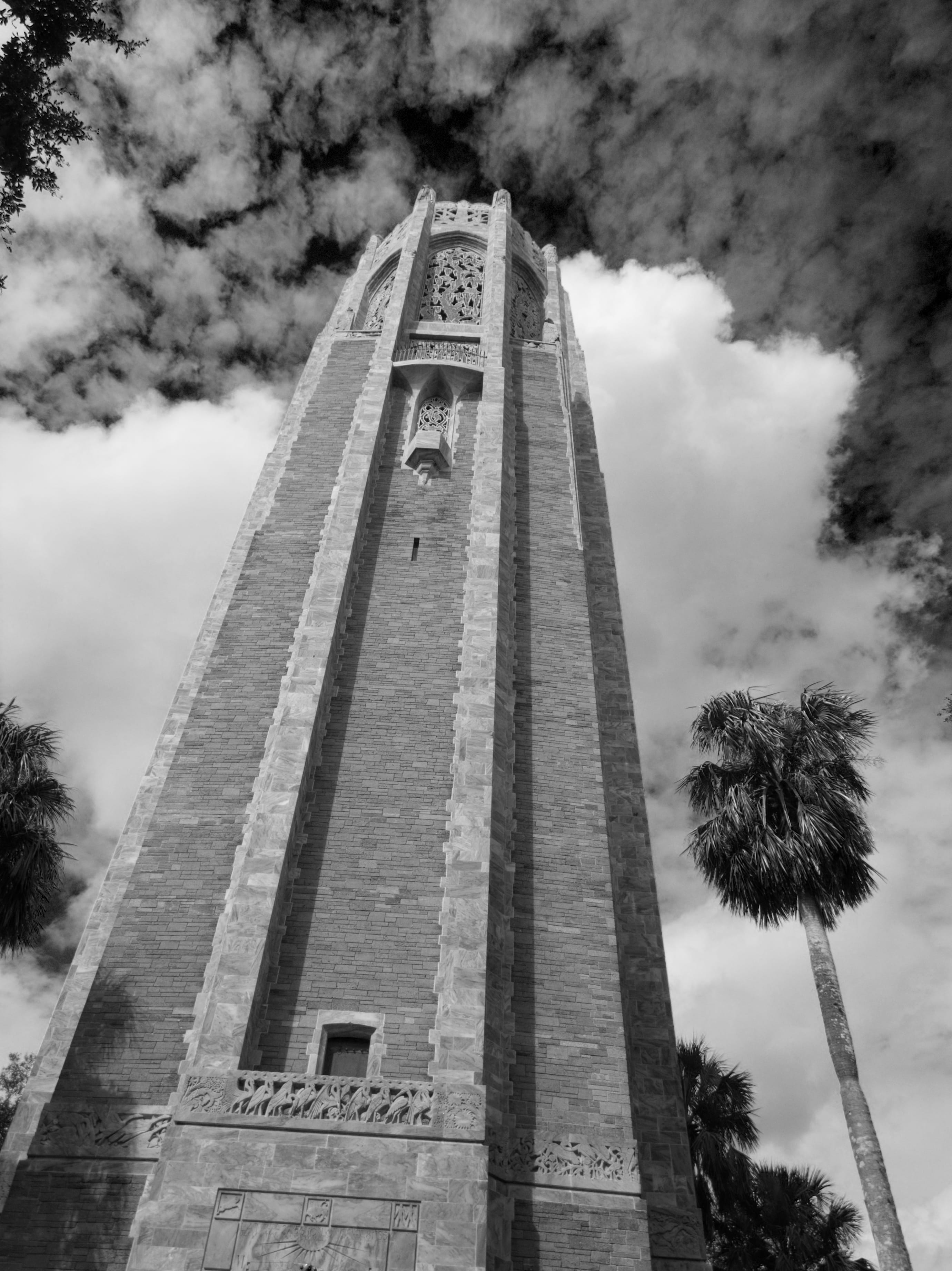 usa, beacon, black and white, steeple, nature, obelisk, building exterior, grayscrale, pillar, monument, tree, sky, cloud - sky, history, bok tower, no people, Phone HD Wallpaper