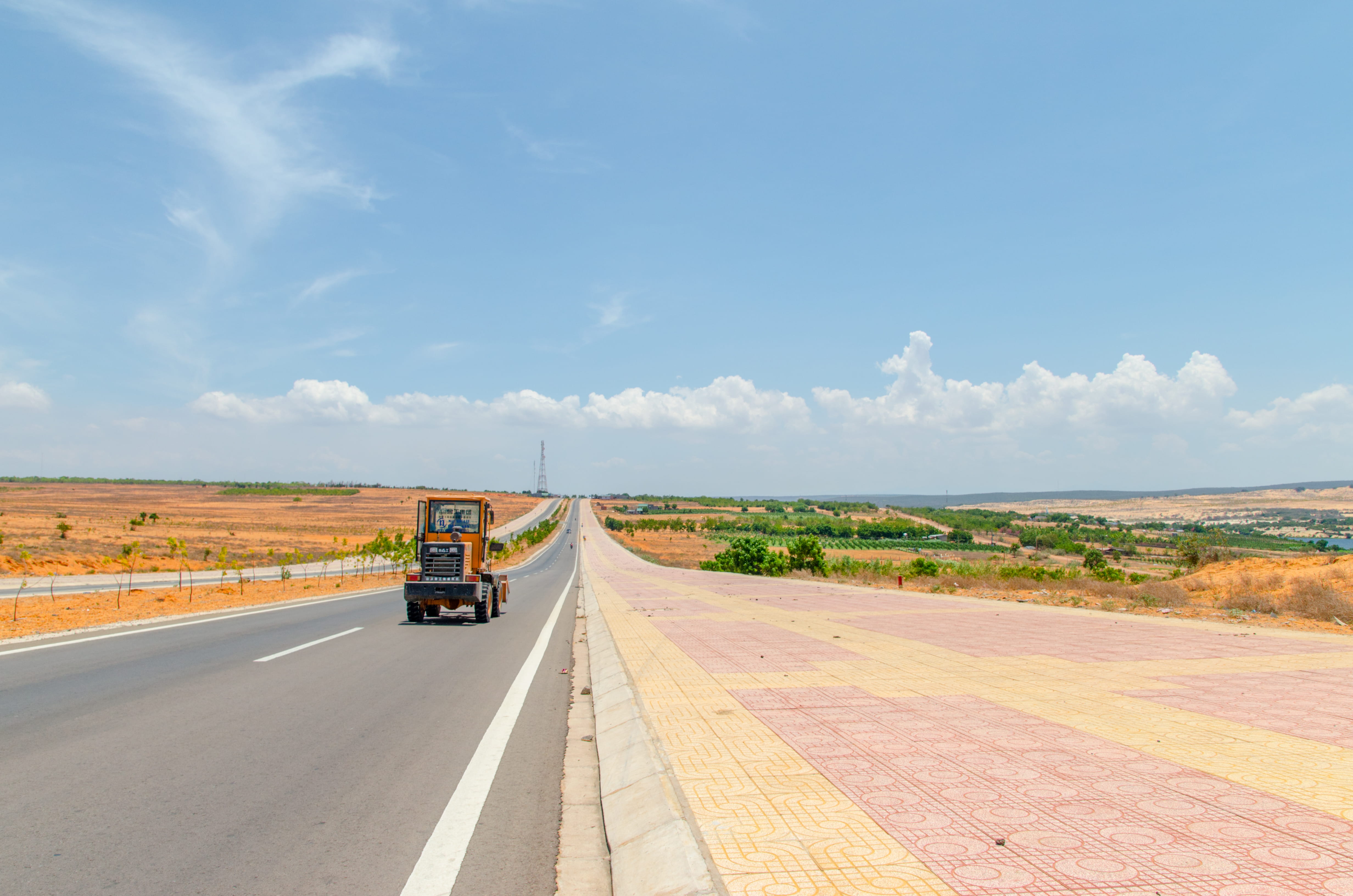 wide, mode of transportation, scenics - nature, vietnam, path, street, sunlight, landscape, tracktor, dirt road, on the move, semi, motor vehicle, riding, HD Wallpaper