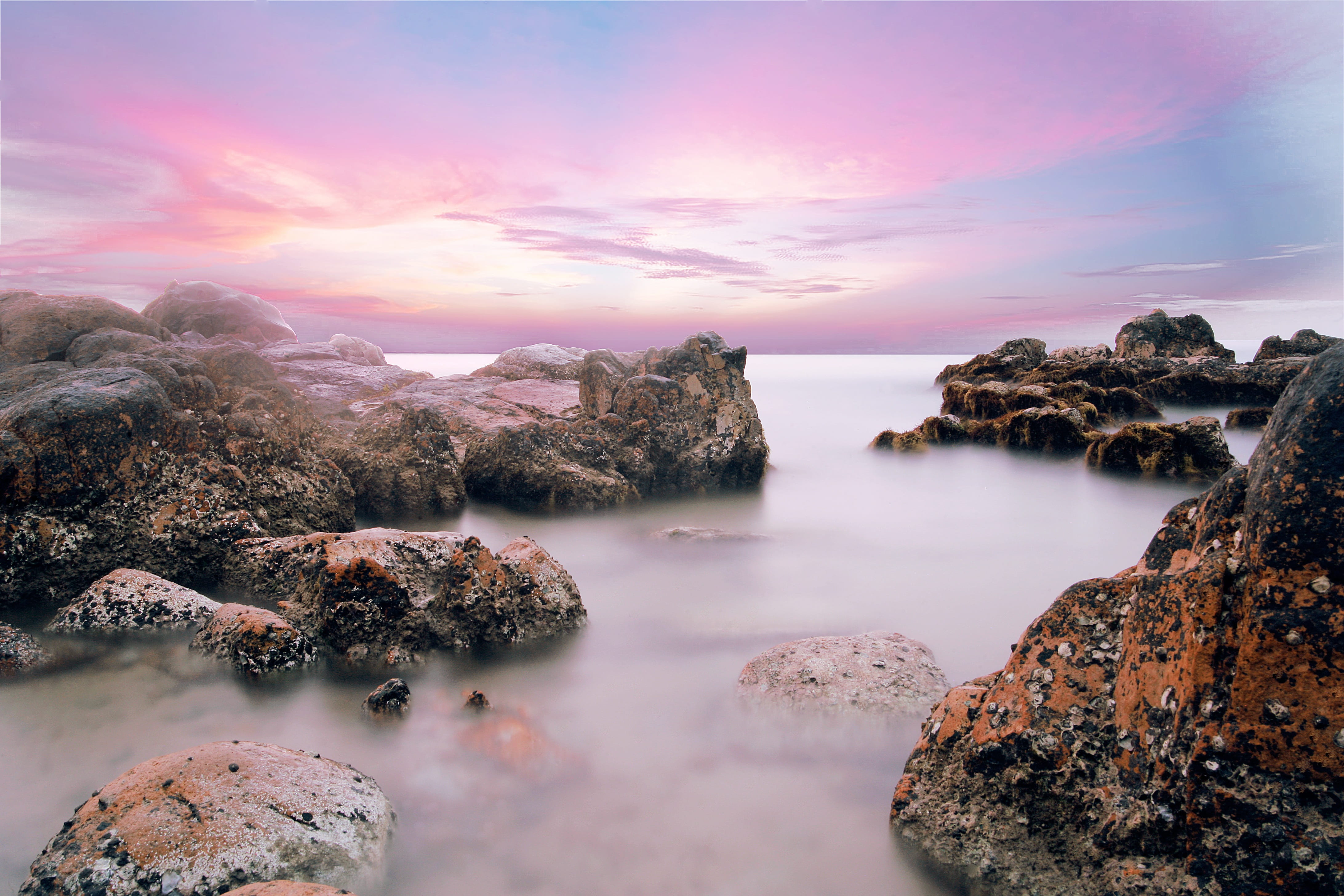 no people, land, idyllic, solid, rock, 4K, beauty in nature, sunset, daytime, tranquil scene, sea, pink sky, beache, sky, phan thiet, scenics - nature, HD Wallpaper