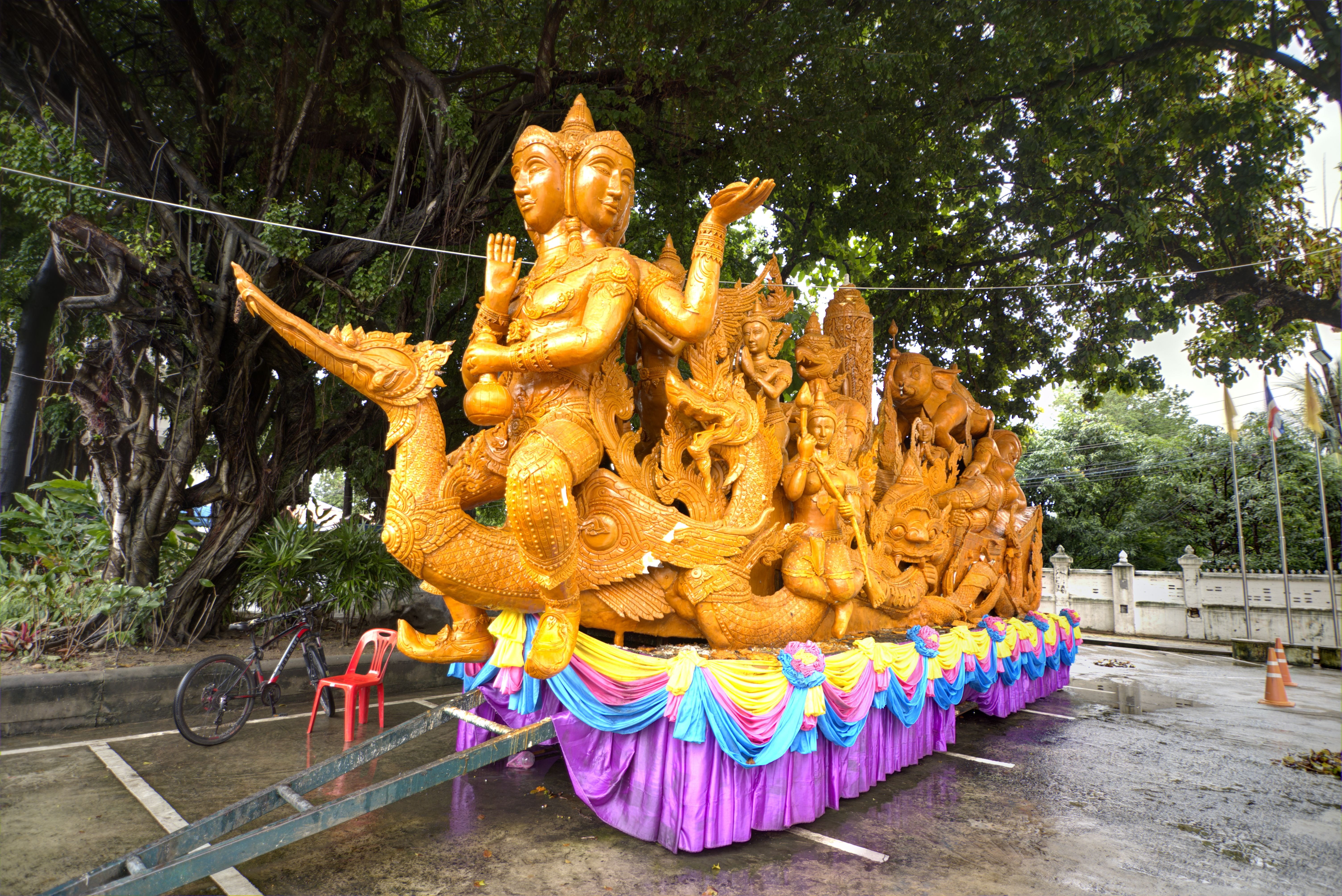 sculpture, plant, outdoors, human representation, day, statue, belief, ubon ratchathani, nature, craft, no people, 5K, center lotus, spirituality, representation, HD Wallpaper