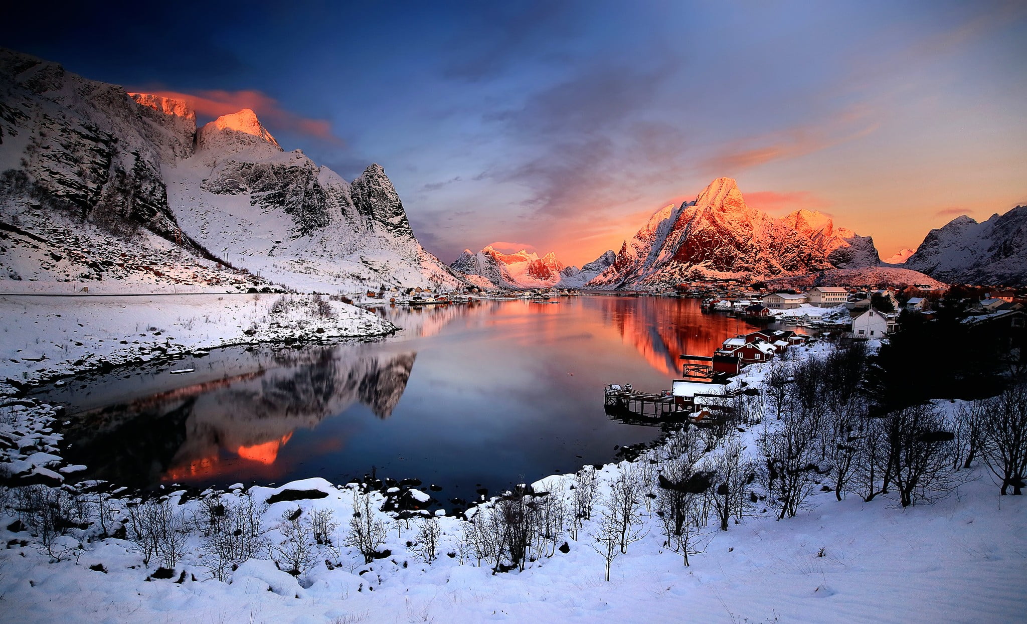 cold temperature, cloud - sky, beauty in nature, winter, mountain, no people, scenics - nature, 1080P, lake, idyllic, photography, Norway, mountains, sky, HD Wallpaper