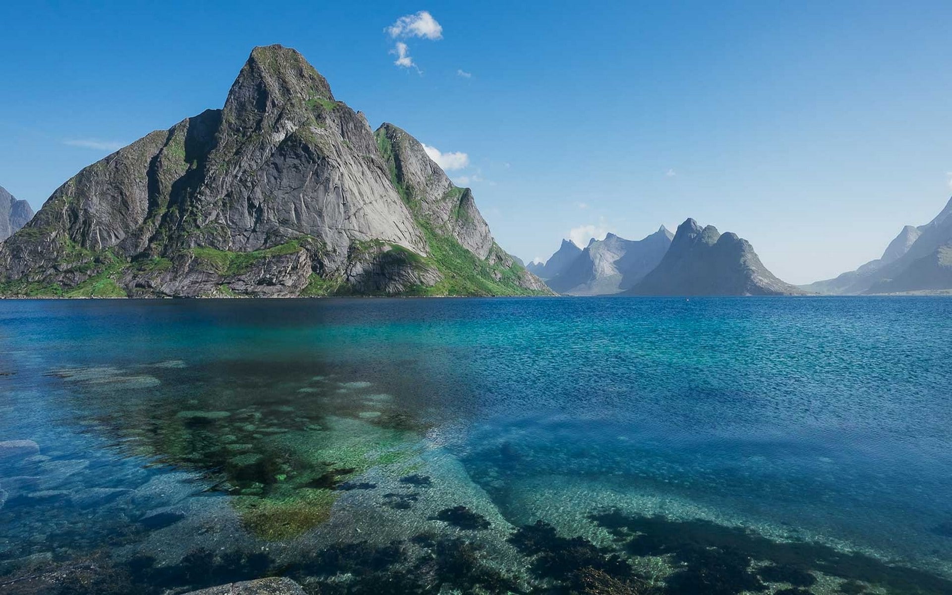 island, hd, stone, mountains, sea, landscape, nature, 1080P, lofoten, norway, HD Wallpaper