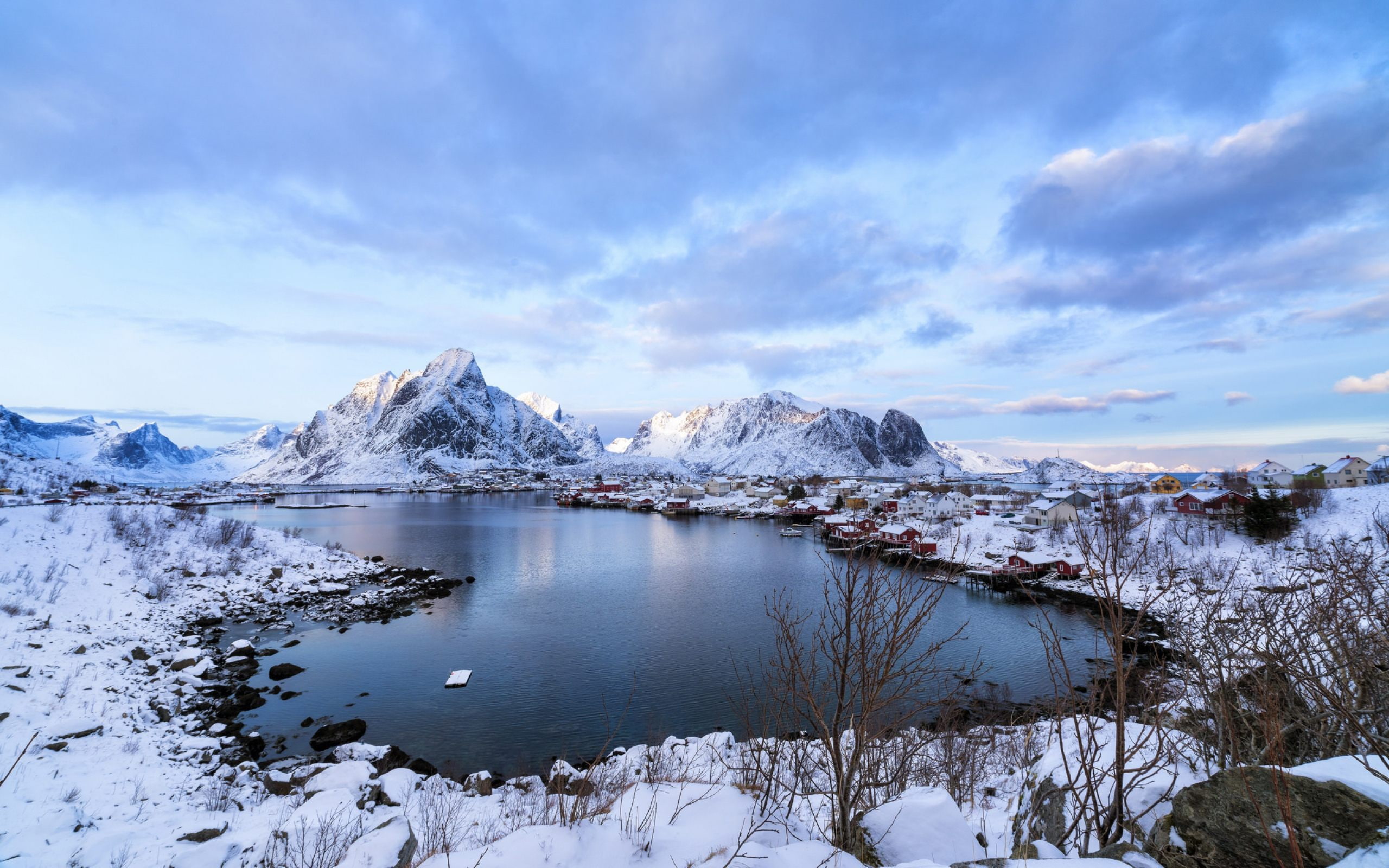 mountains, landscape, 2K, hd, fishing, norway, village, lofoten, desktop, snow, lake, HD Wallpaper