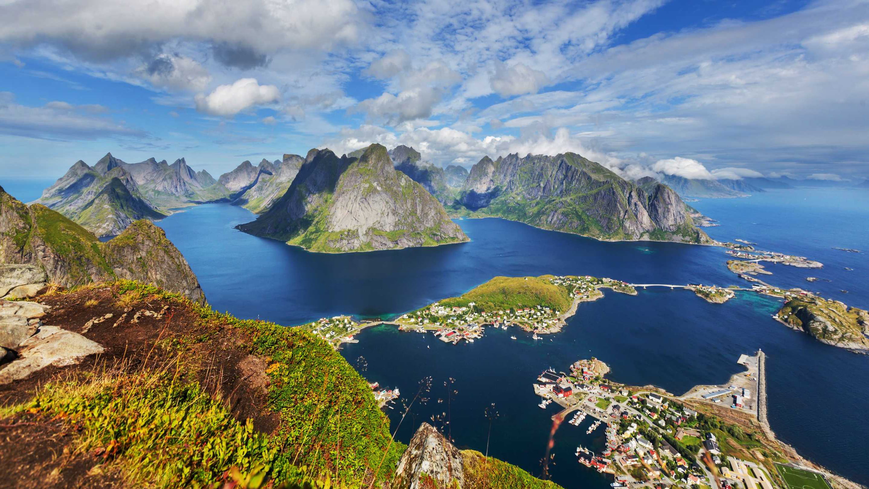 no people, coastline, scenics - nature, norway, mountain, outdoors, landscape, sky, beauty in nature, beautiful, nature, water, islands, blue, HD Wallpaper