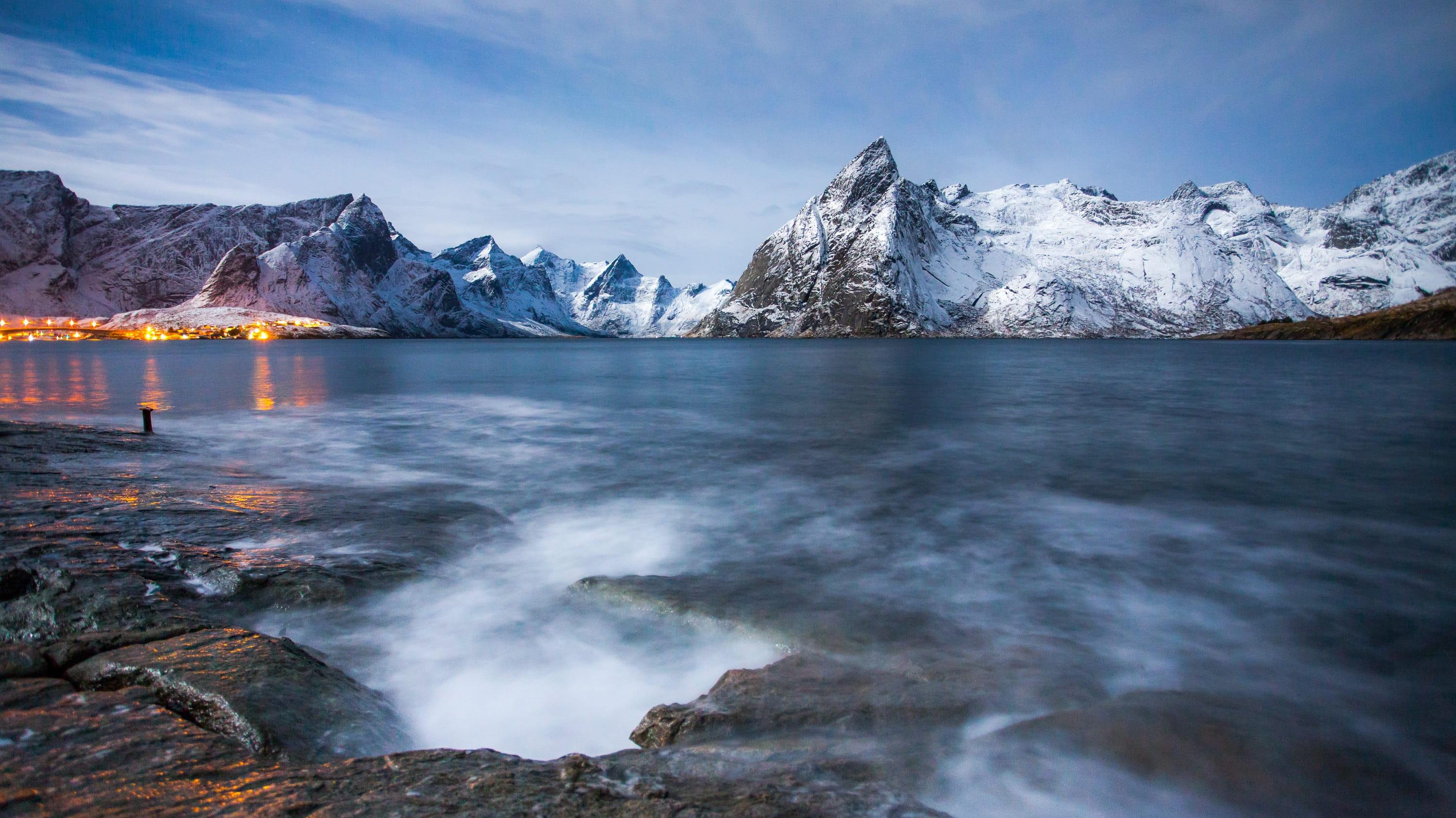 wild, lofoten, non-urban scene, 2K, arctic, nordland, sea, seascape, no people, scenics - nature, mountain range, mountain, sky, moskenes, water, winter, HD Wallpaper