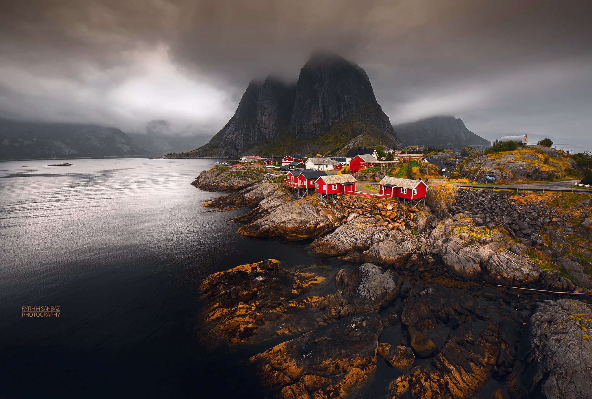 mountaib, beauty in nature, archipelago, mountain range, mountain, gray, sky, rock, Norway, formation, Norwegische sea, settlement, tranquil scene, autumn, HD Wallpaper