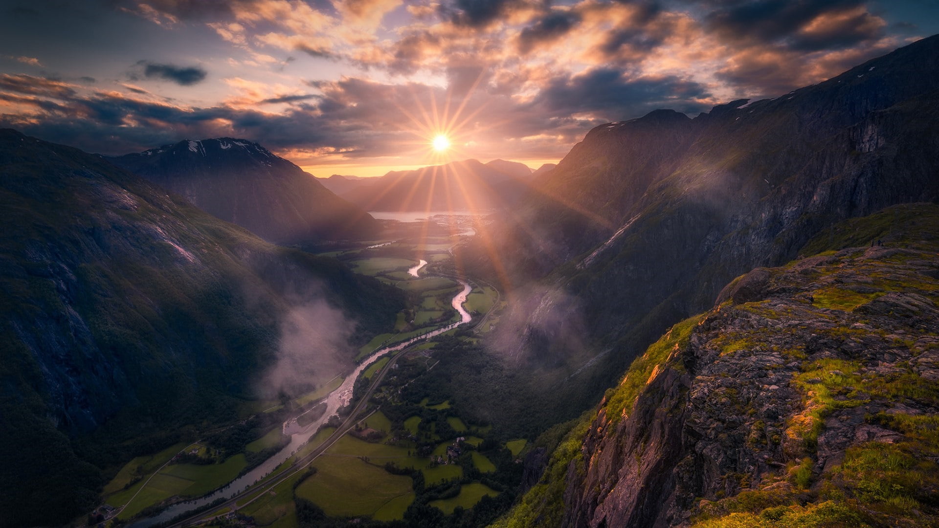 sunbeam, sun, nature, idyllic, 1080P, andalsnes, sunset, morning, europe, wilderness, scenics - nature, tranquil scene, sunrise, landscape, highland, outdoors, HD Wallpaper
