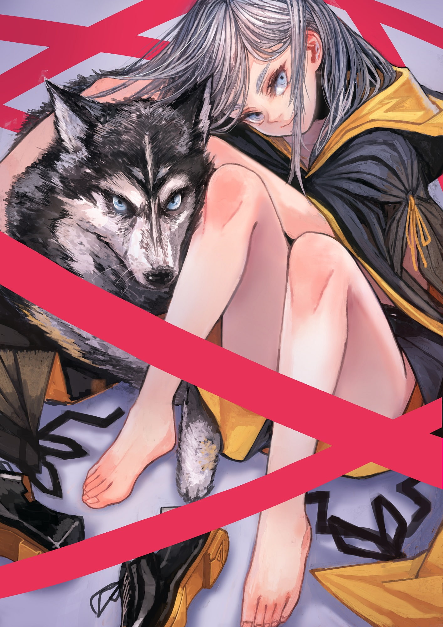barefoot, wolf, animals, 1080P, anime girls, legs, anime, Phone HD Wallpaper