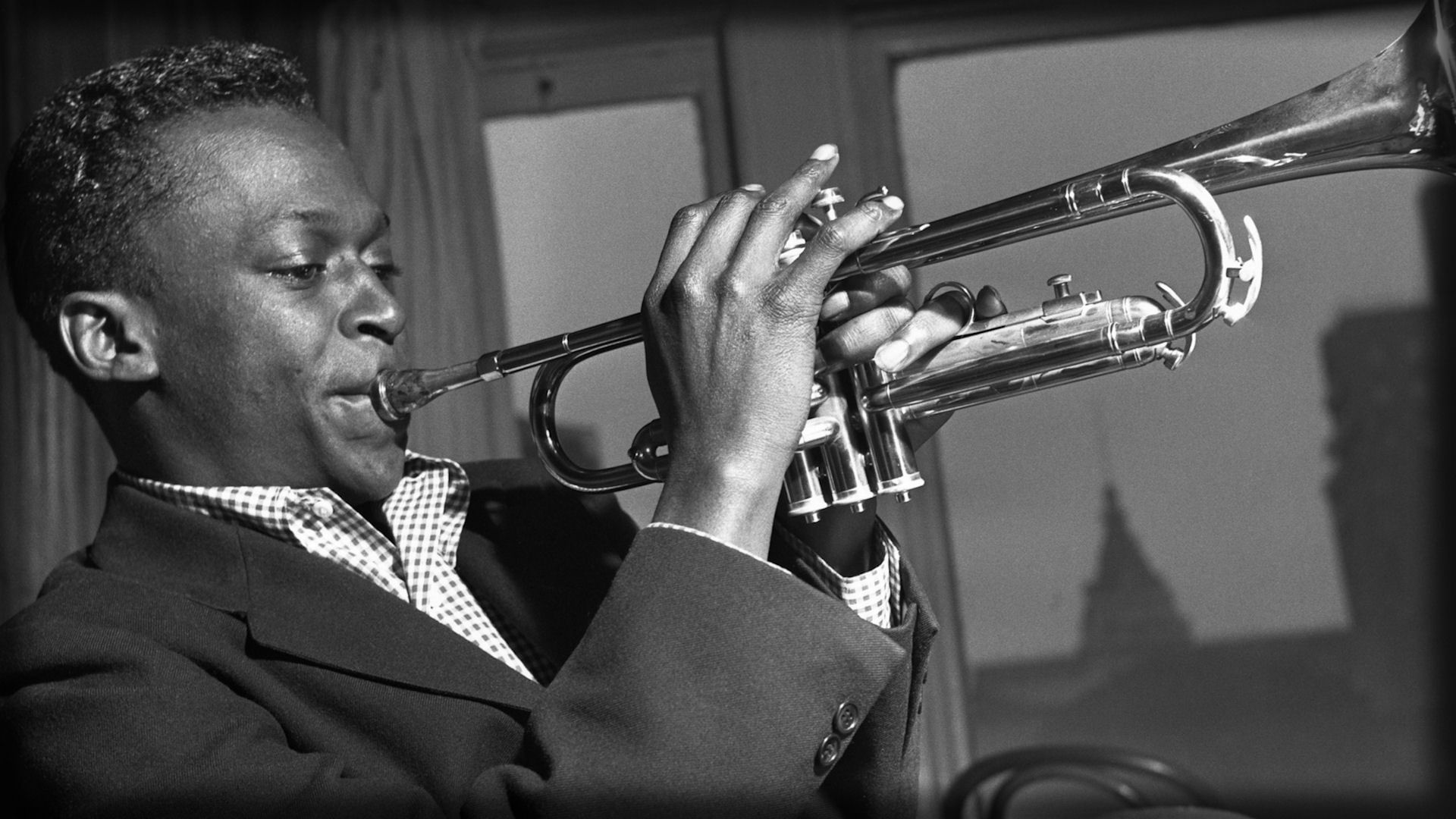 Jacket, musician, skill, brass, artist, men, 1080P, mature men, Window, one person, arts culture and entertainment, adult, playing, Pipe, practicing, trumpet, HD Wallpaper