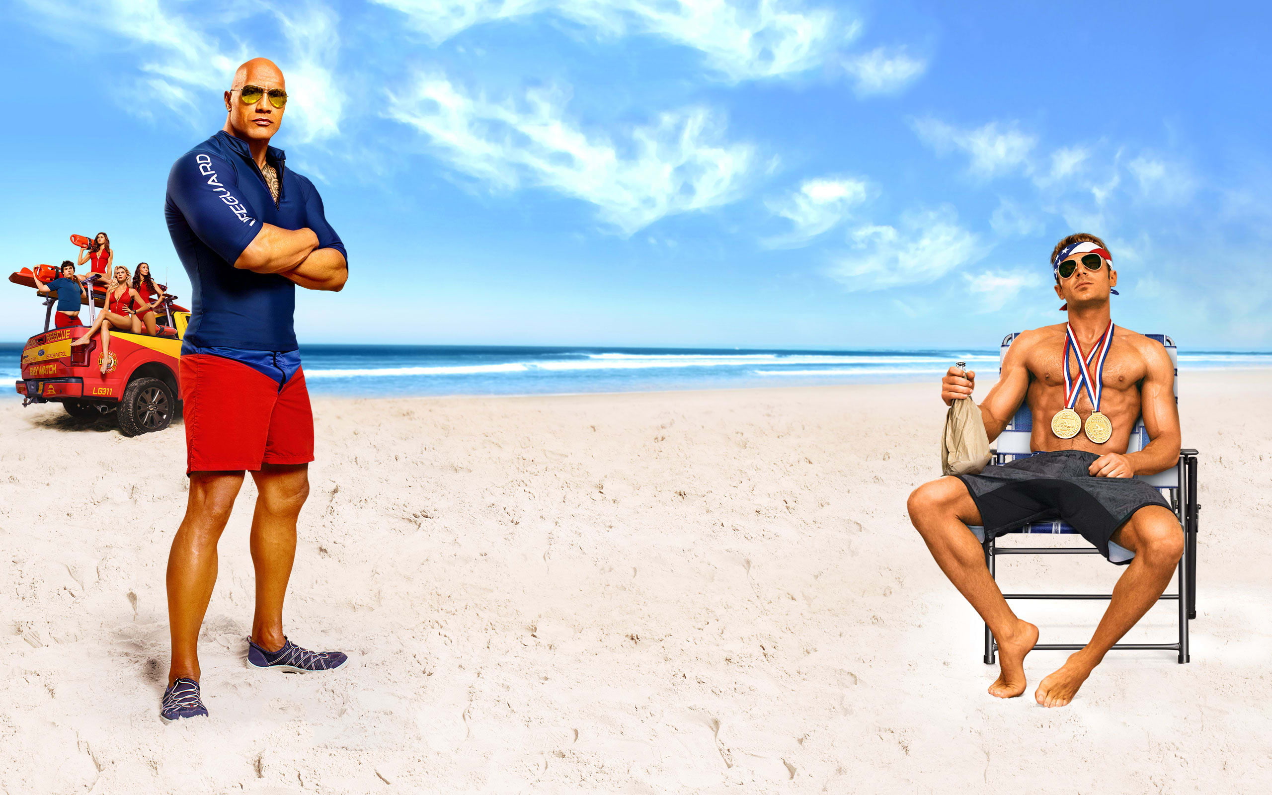 movie, rock, johnson, zac, 2K, efron, dwayne, baywatch, HD Wallpaper