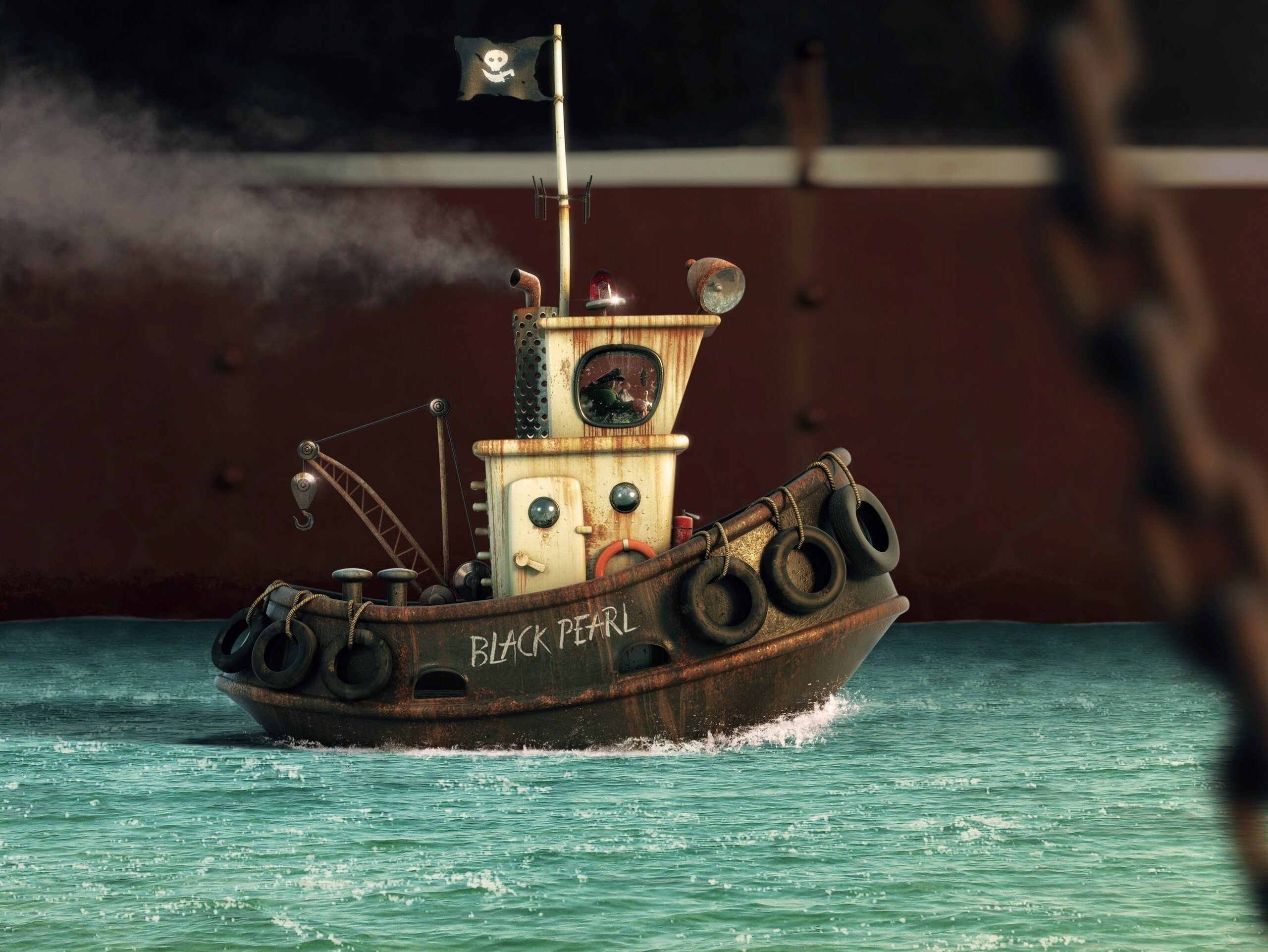 Trevisan, Tug, ocean, Cartoon, alexandre, sea, Tugboat, ship, 2K, boat, HD Wallpaper