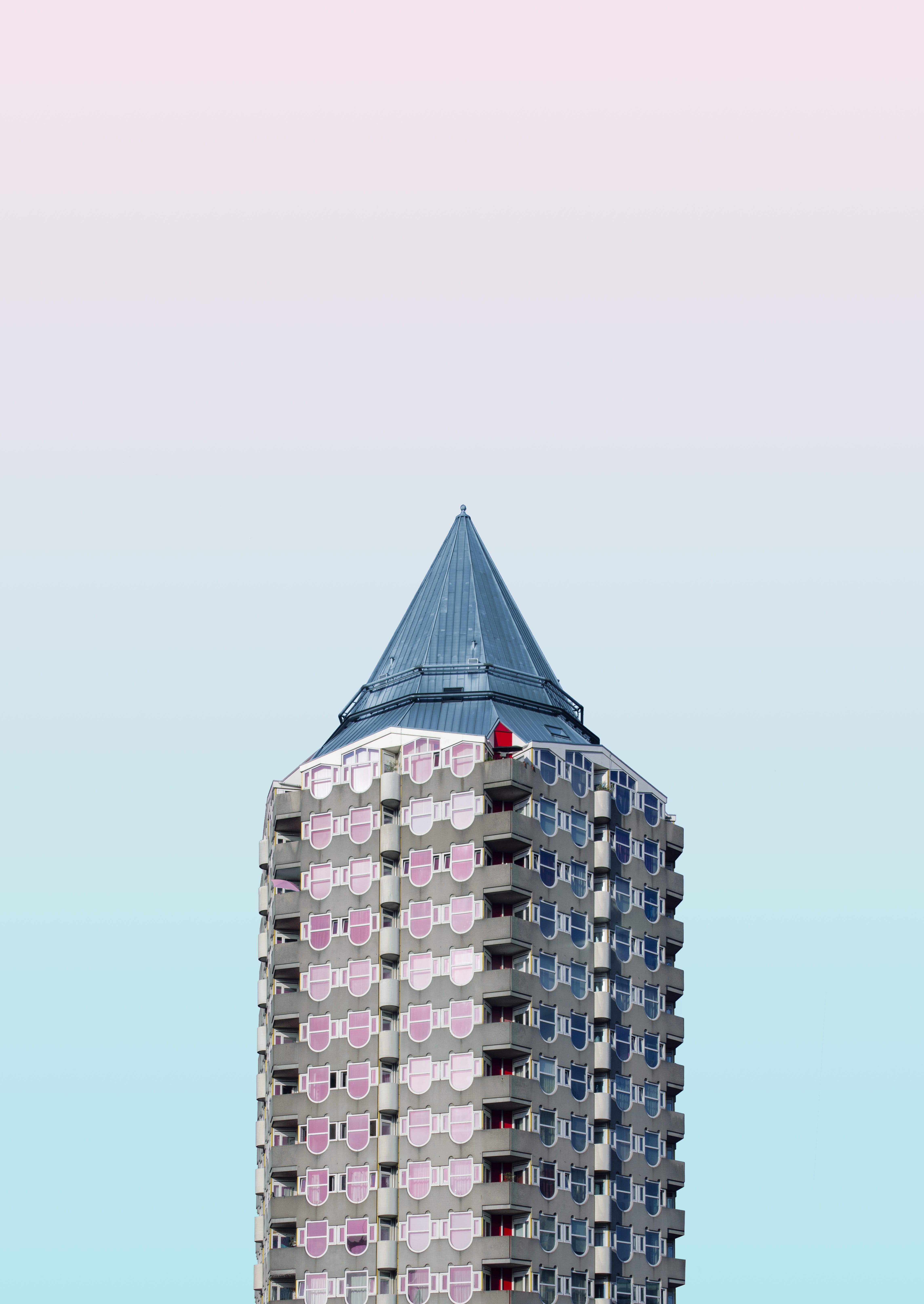 building, nature, spire, kolk, photo, built structure, copy space, gray, rotterdam, netherlands, shapes, town, daytime, low angle view, housing, city, office building exterior, Phone HD Wallpaper