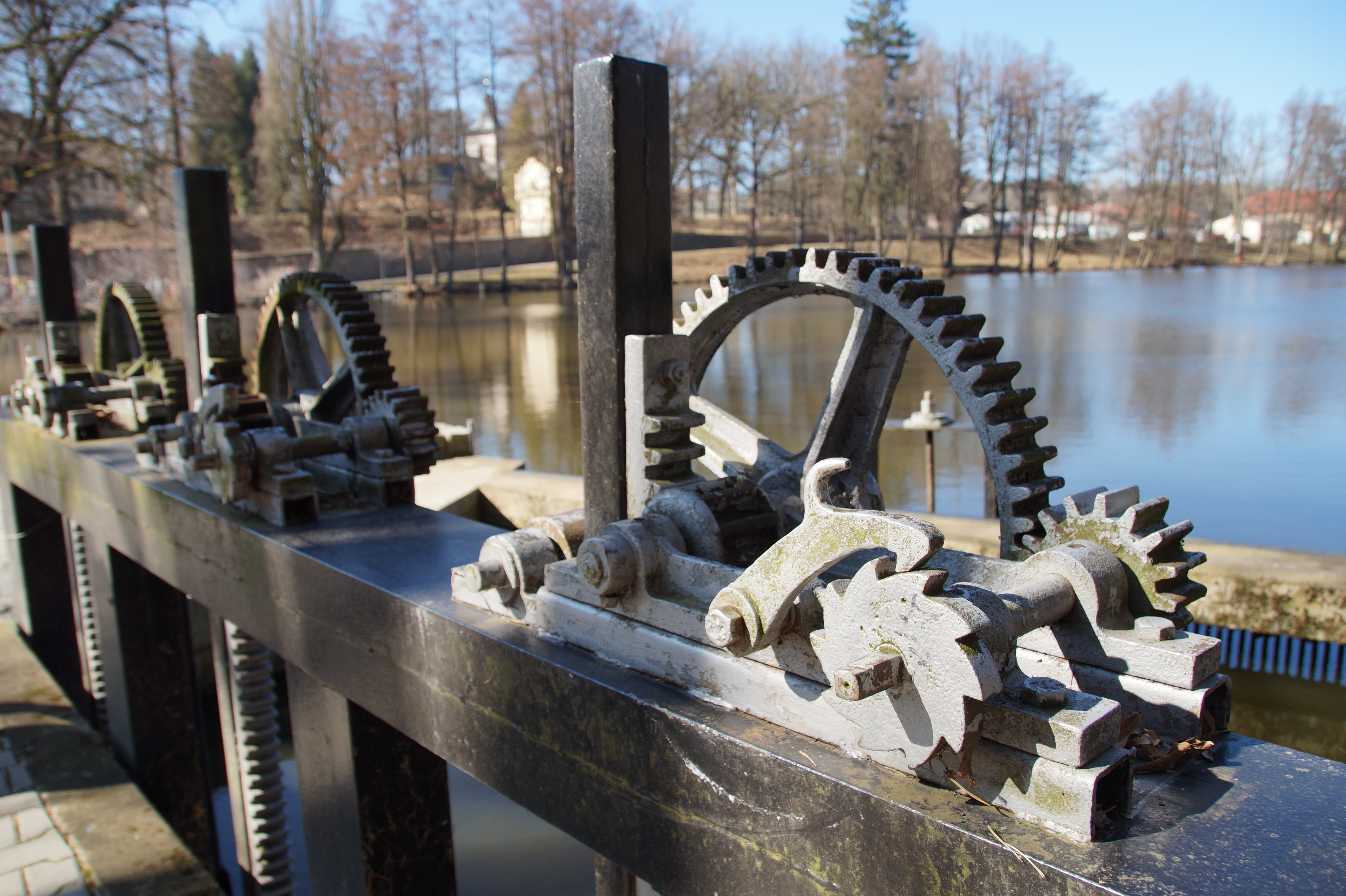 bridge, connection, sunlight, outdoors, mechanism, regulation, round, metal, nature, industry, wheel, built structure, no people, floodgate, the pond, gear, HD Wallpaper