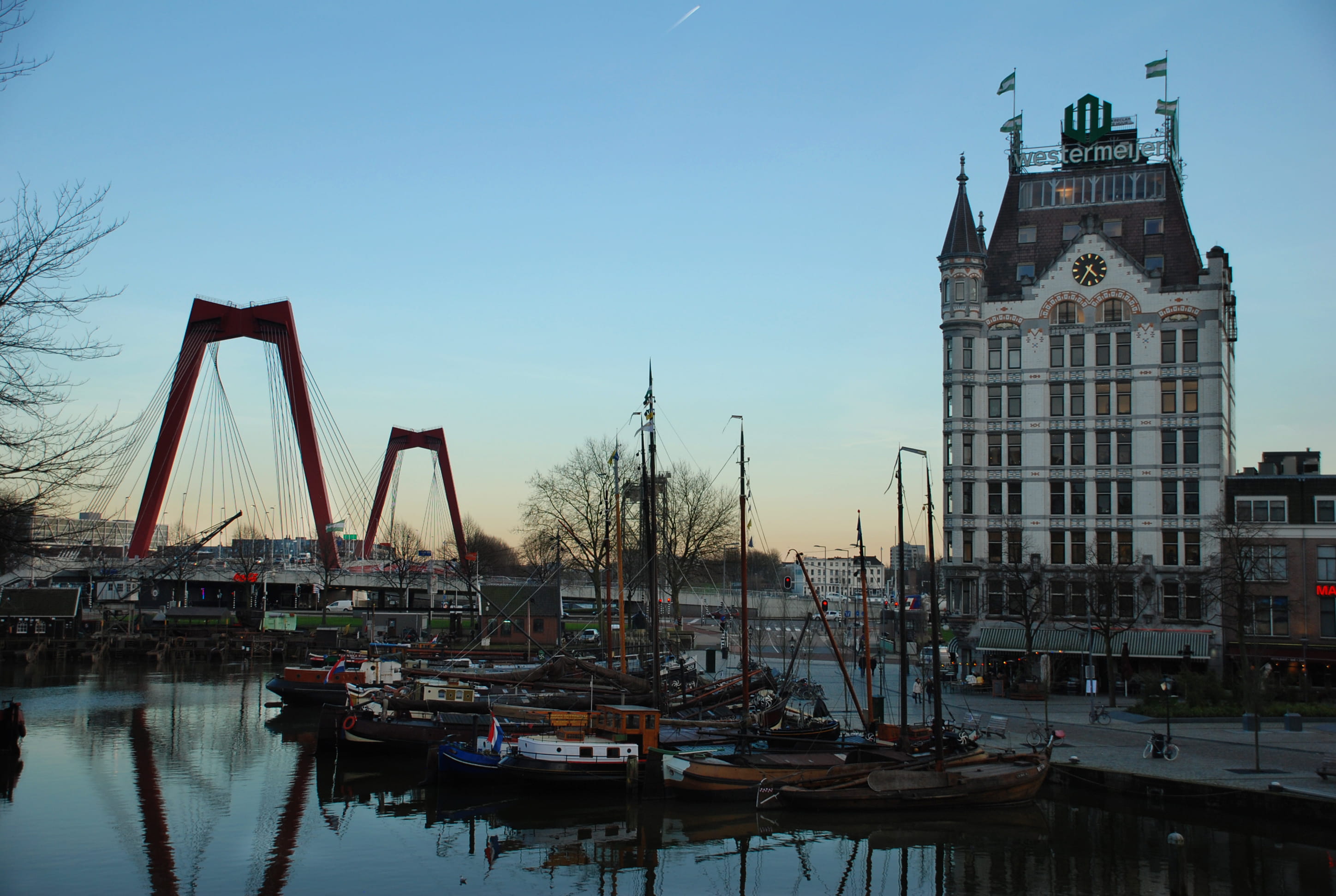 building exterior, oudehaven, clear sky, transportation, mode of transportation, netherlands, waterfront, sailboat, nautical vessel, moored, rotterdam, HD Wallpaper